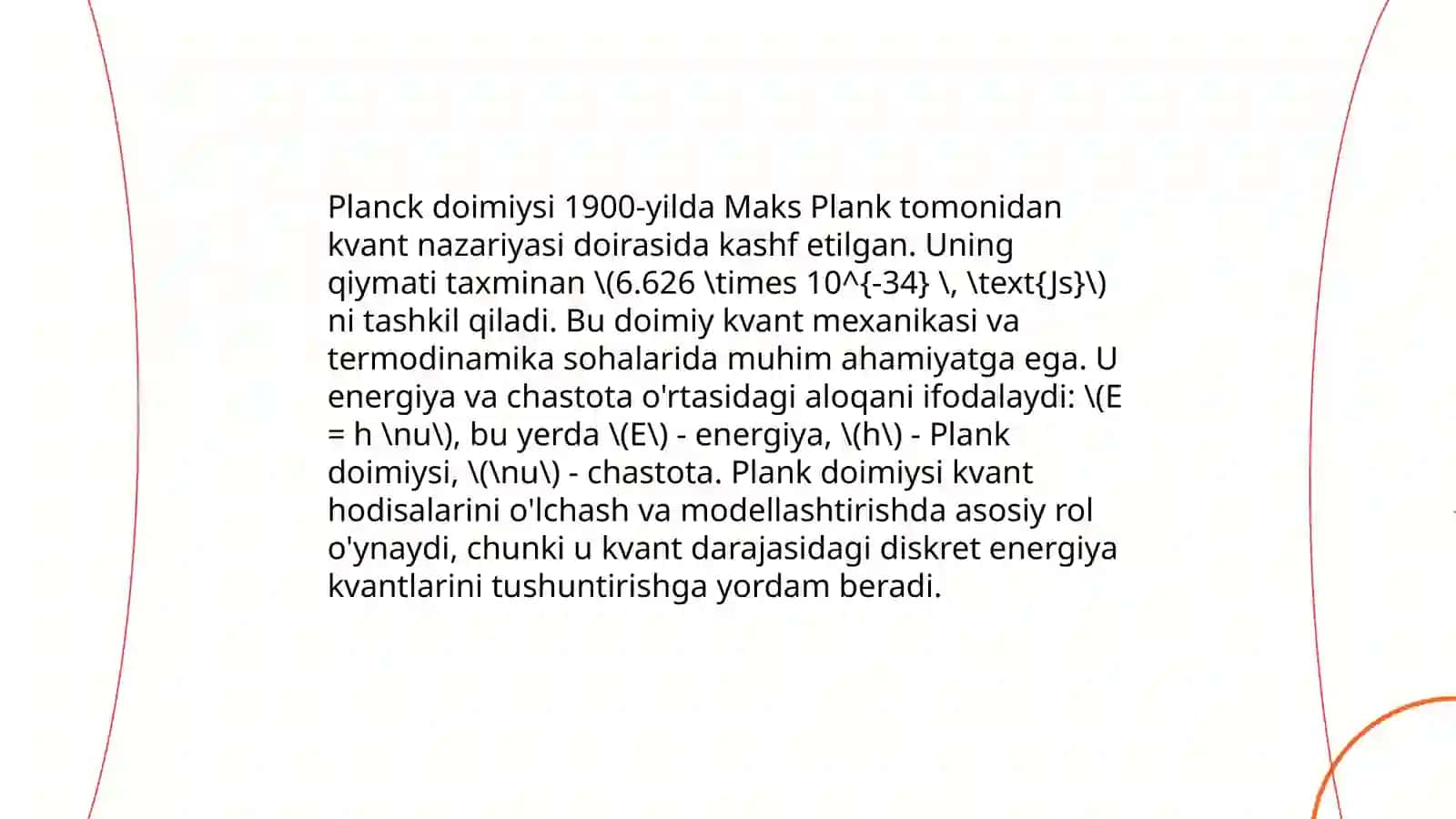 Kvant mexanikasining boshlanishi. Kvant sonlarining toʻlqin funksiyasini aniqlovchi parametrlar ekanligi 4