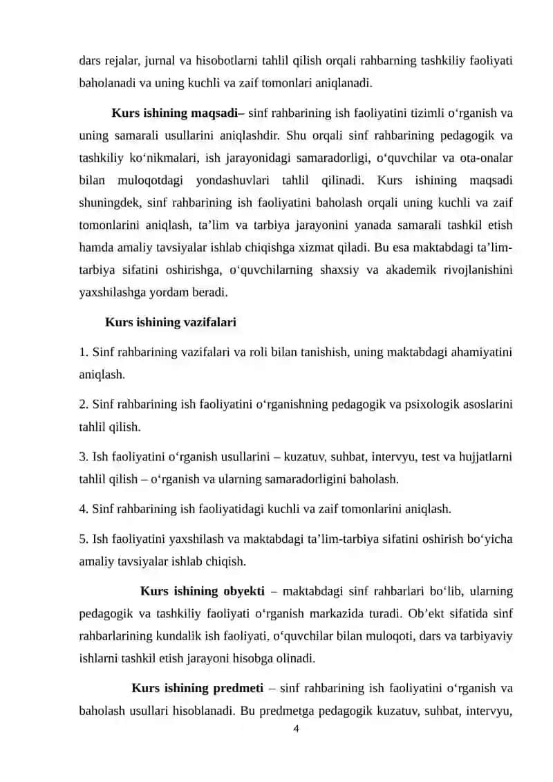 Sinf rahbarining ish faoliyatini oʻrganish usullari 4
