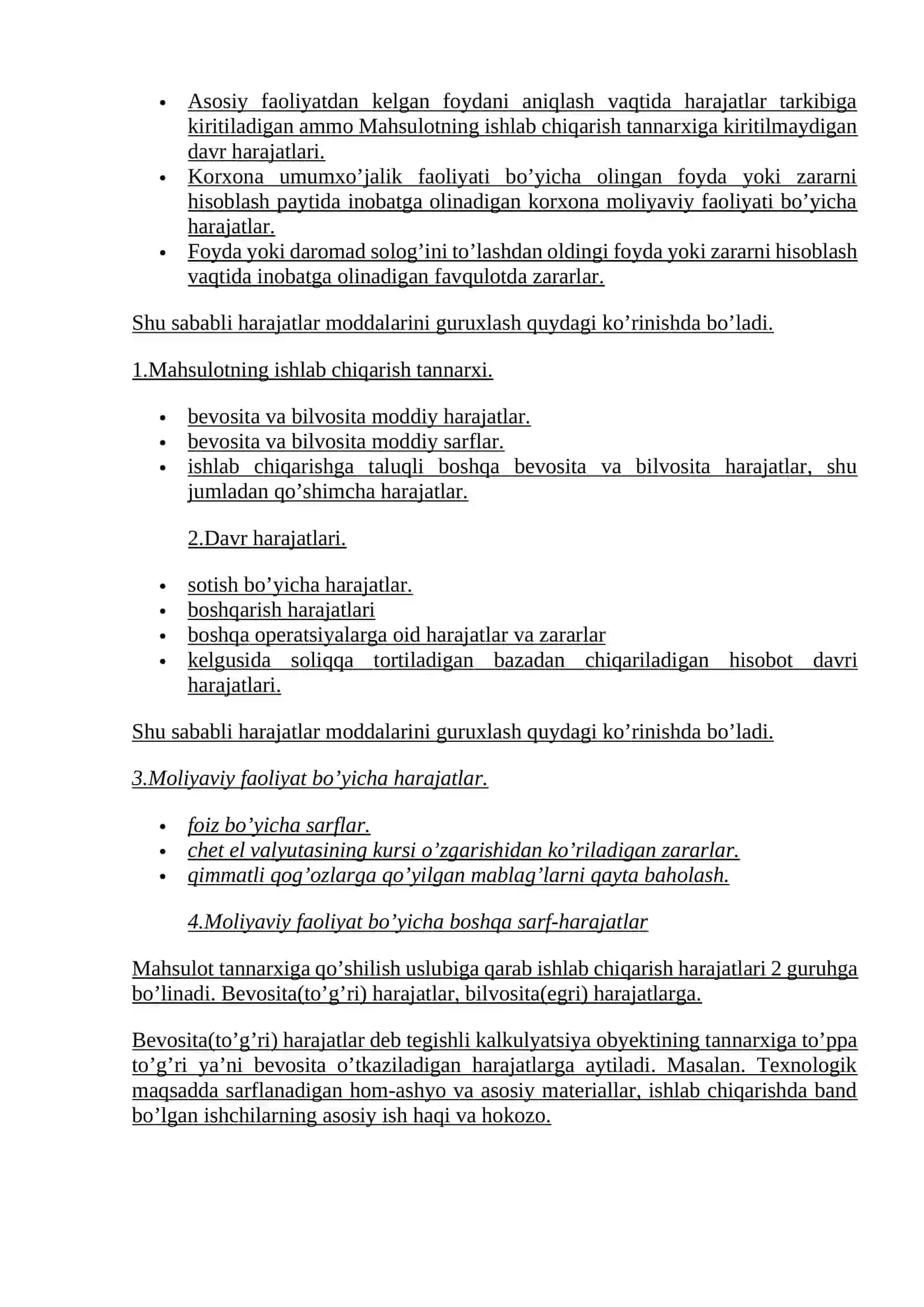 Mahsulot tannarxi tarkibi va bahoni shakllantirish maqsadida uning turlari 4
