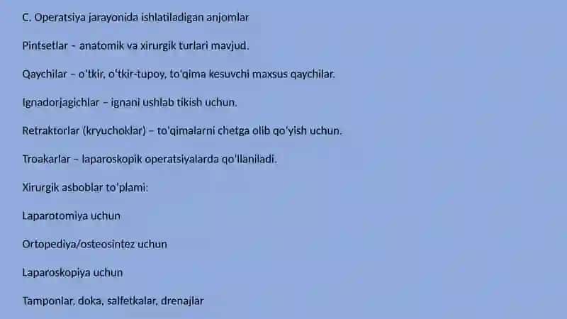 Xirurgiya va reanimatsiya bo'limlari: Asosiy jihozlari 4