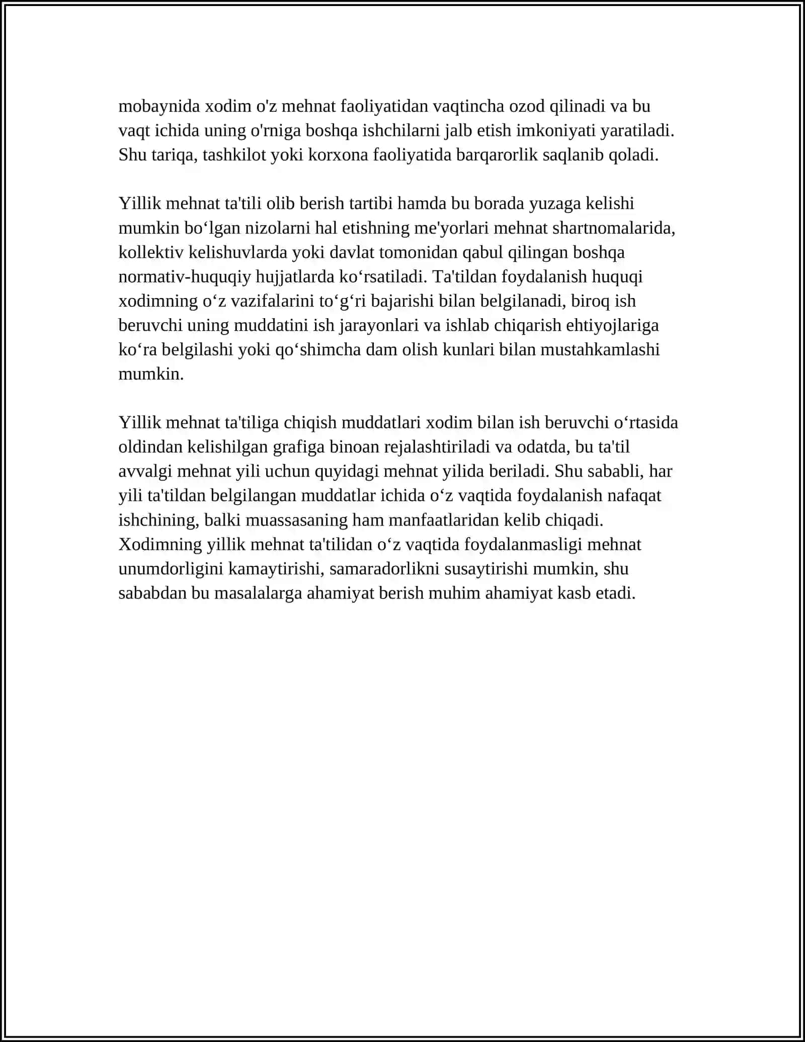 TA'TILLAR TO'G'RISIDAGI UMUMIY QOIDALAR. HAR YILGI MEHNAT TA'TILI 4