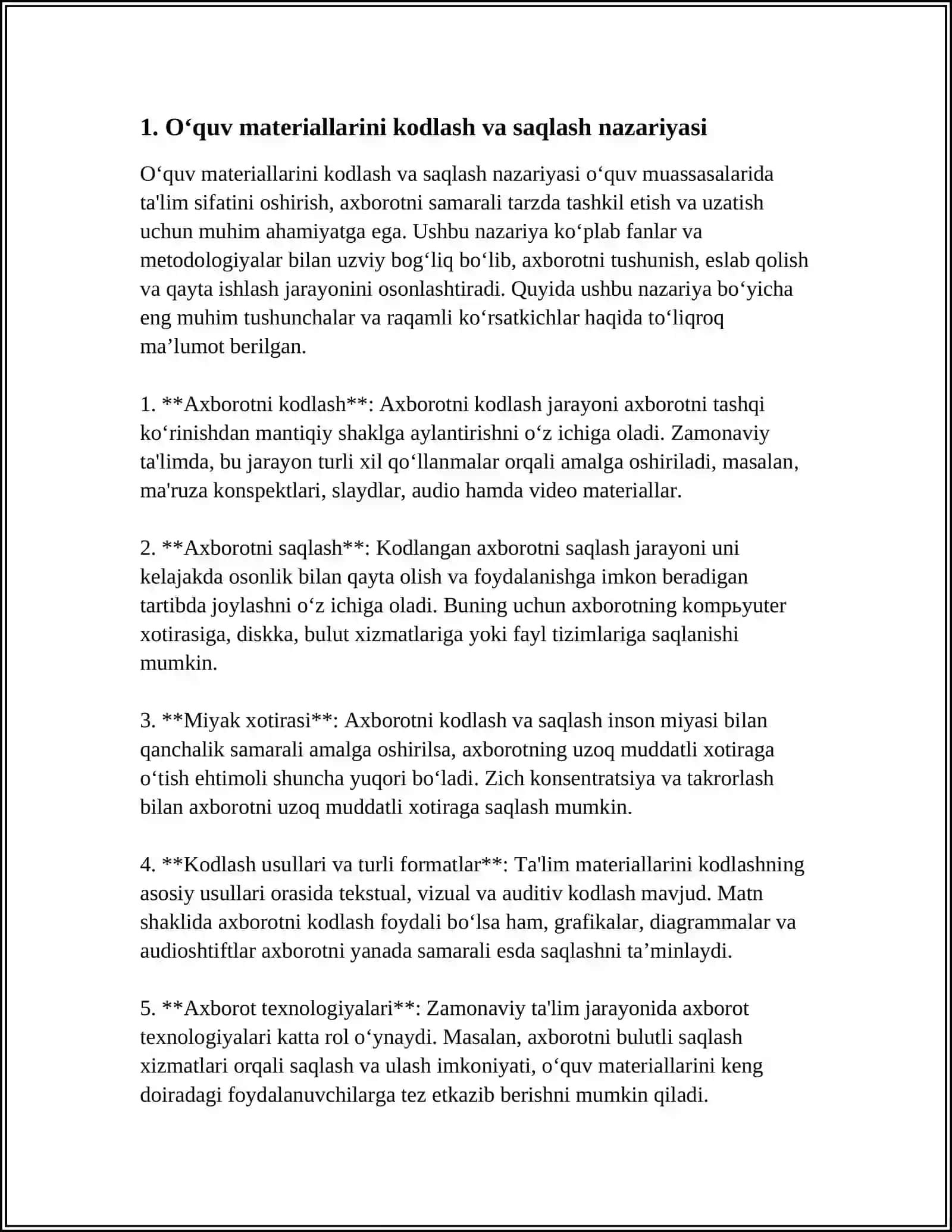 Oʻquv materiallarini kodlash va saqlash nazariyasi 4