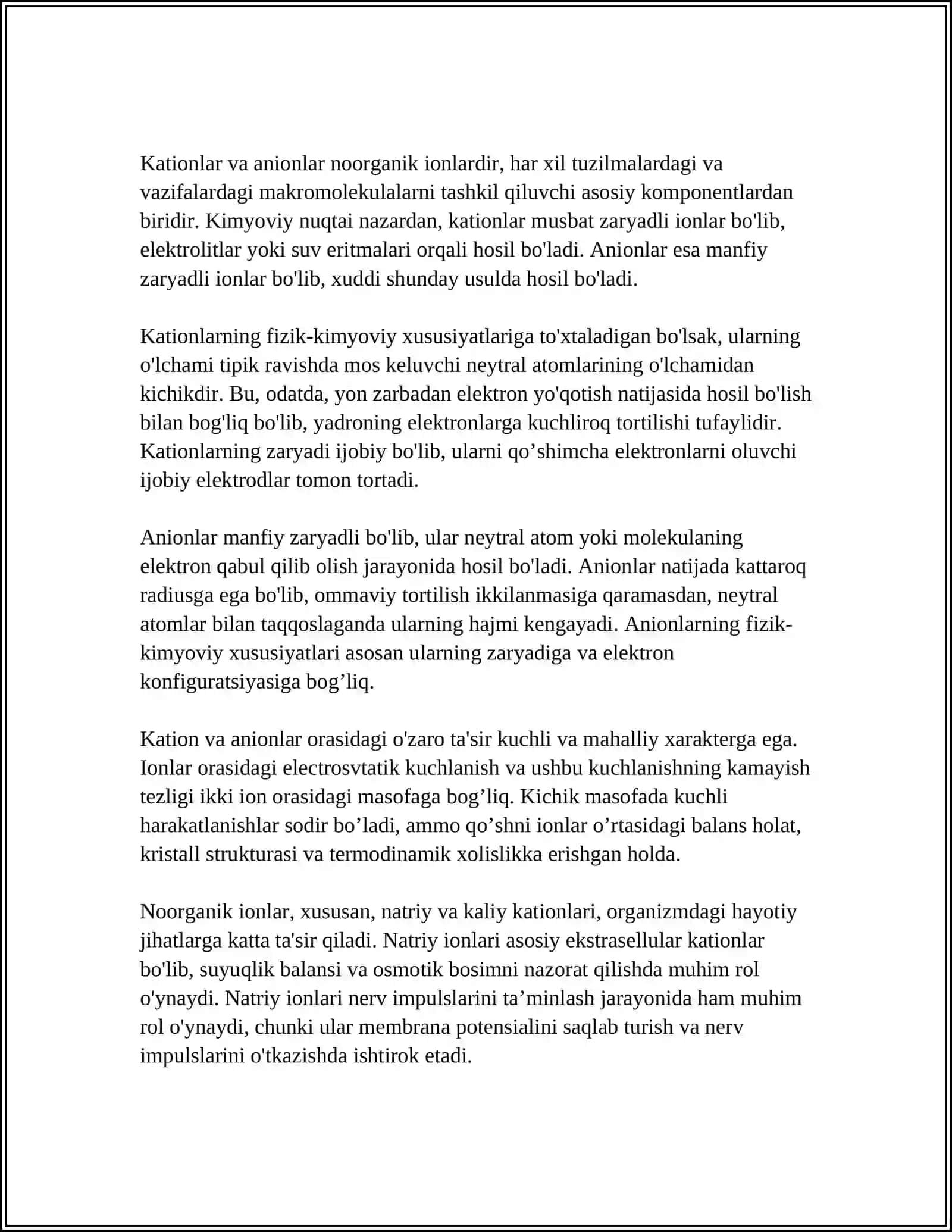 NOORGANIK IONLAR, ULARNING FUNKSIYALARI 4