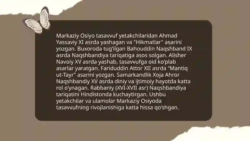 Tasavvuf tariqati.Islomning markaziy osiyo mintaqasidagi o'rni va ahamiyati:tarix va hozirgi zamon 4