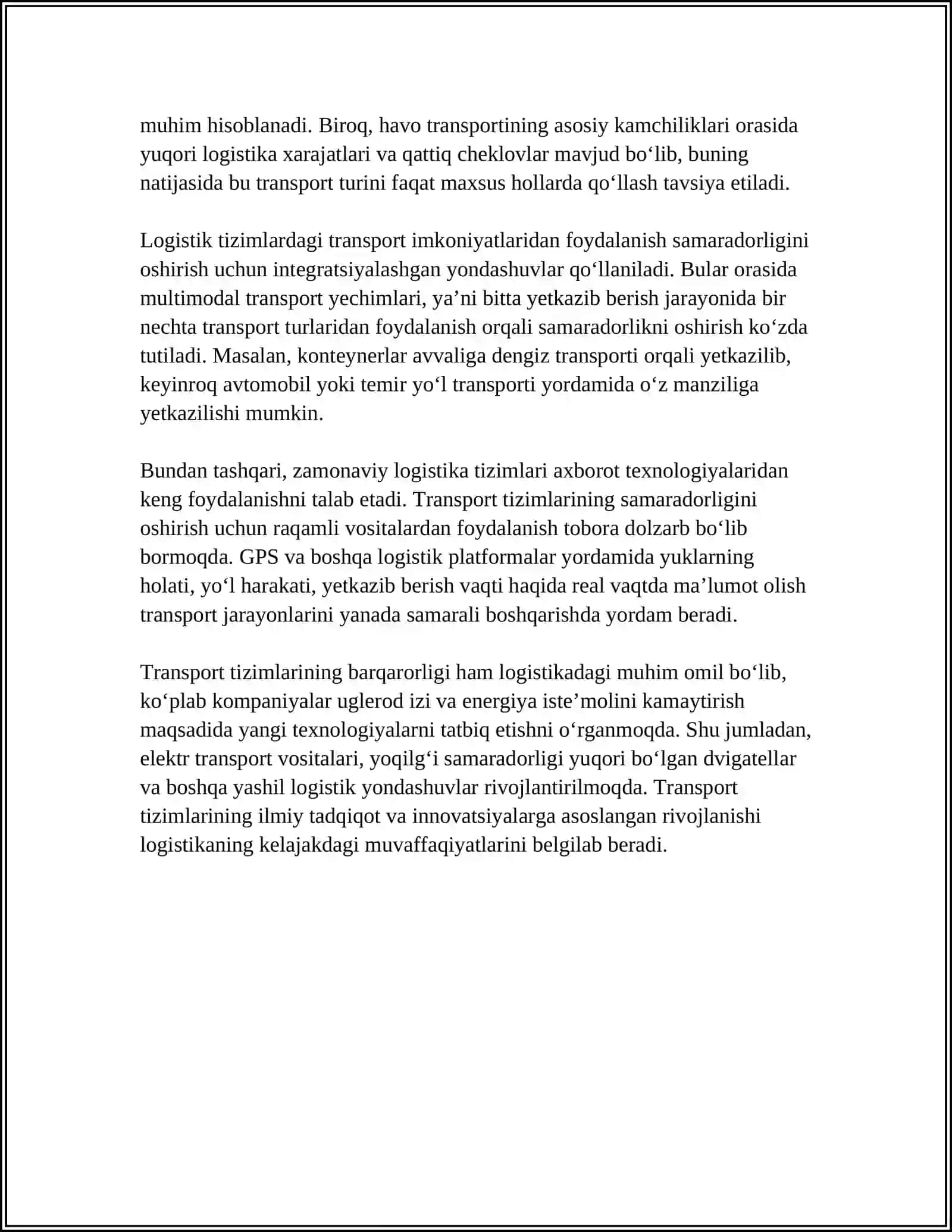 LOGISTIKA TIZIMIDA TRANSPORTNING O'RNI VA VAZIFALARI 4