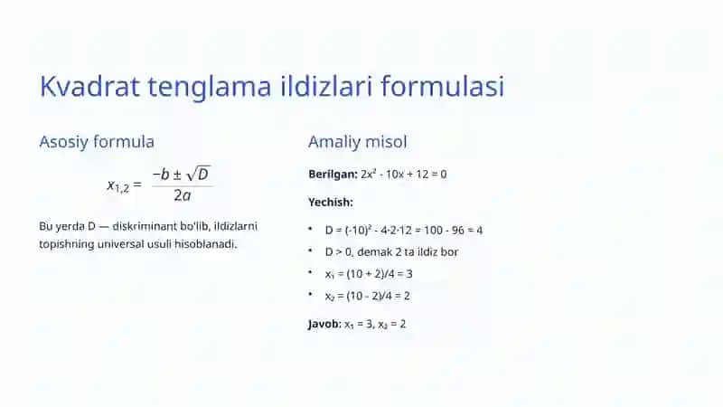Kvadrat tenglama va uning yechimi 4