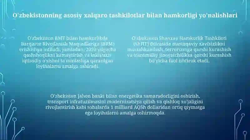 O'zbekistonning xalqaro tashkilotlar bilan hamkorlik aloqalari 4