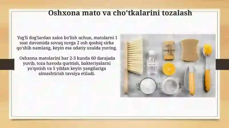 Oshxona uy anjomlarini saqlash tozalash va jihozlash usullari 4