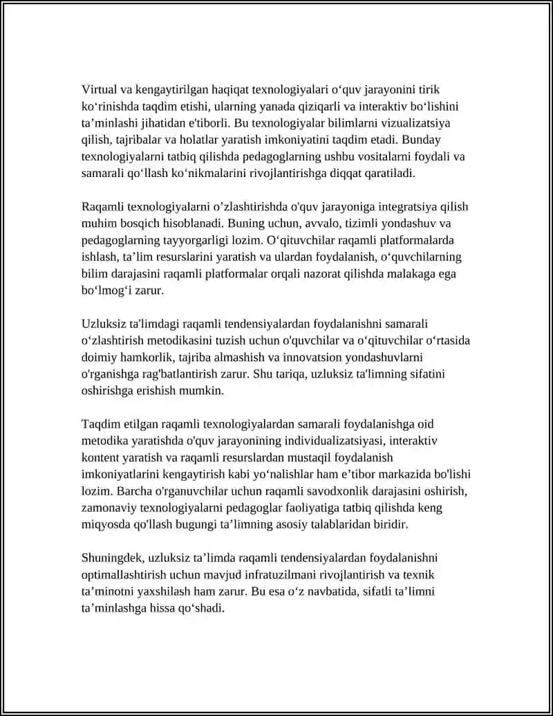 UZLIKSIZ TA'LIMDAGI TENDENSIYALARDAN FOYDALANISHNING METODIKASINI OʻZLASHTRISH 4