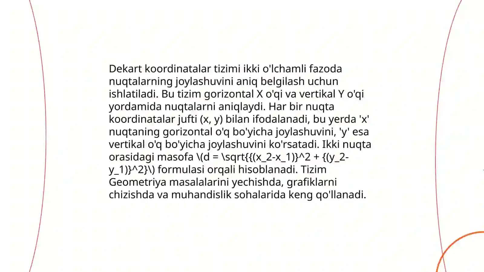 Tekislik va fazodagi Dekart koordinatalar sistemasi va ularning tatbiqi 4