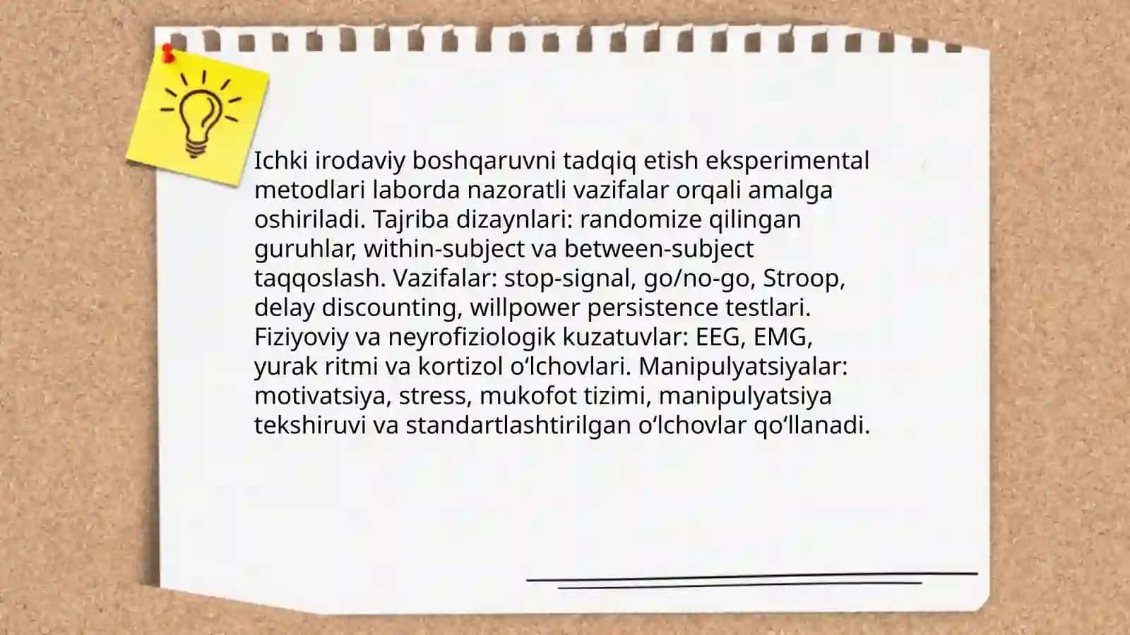 Iroda, ichki irodaviy boshqaruv va irodaviy xususiyatlarini o'rganish metodlari 4
