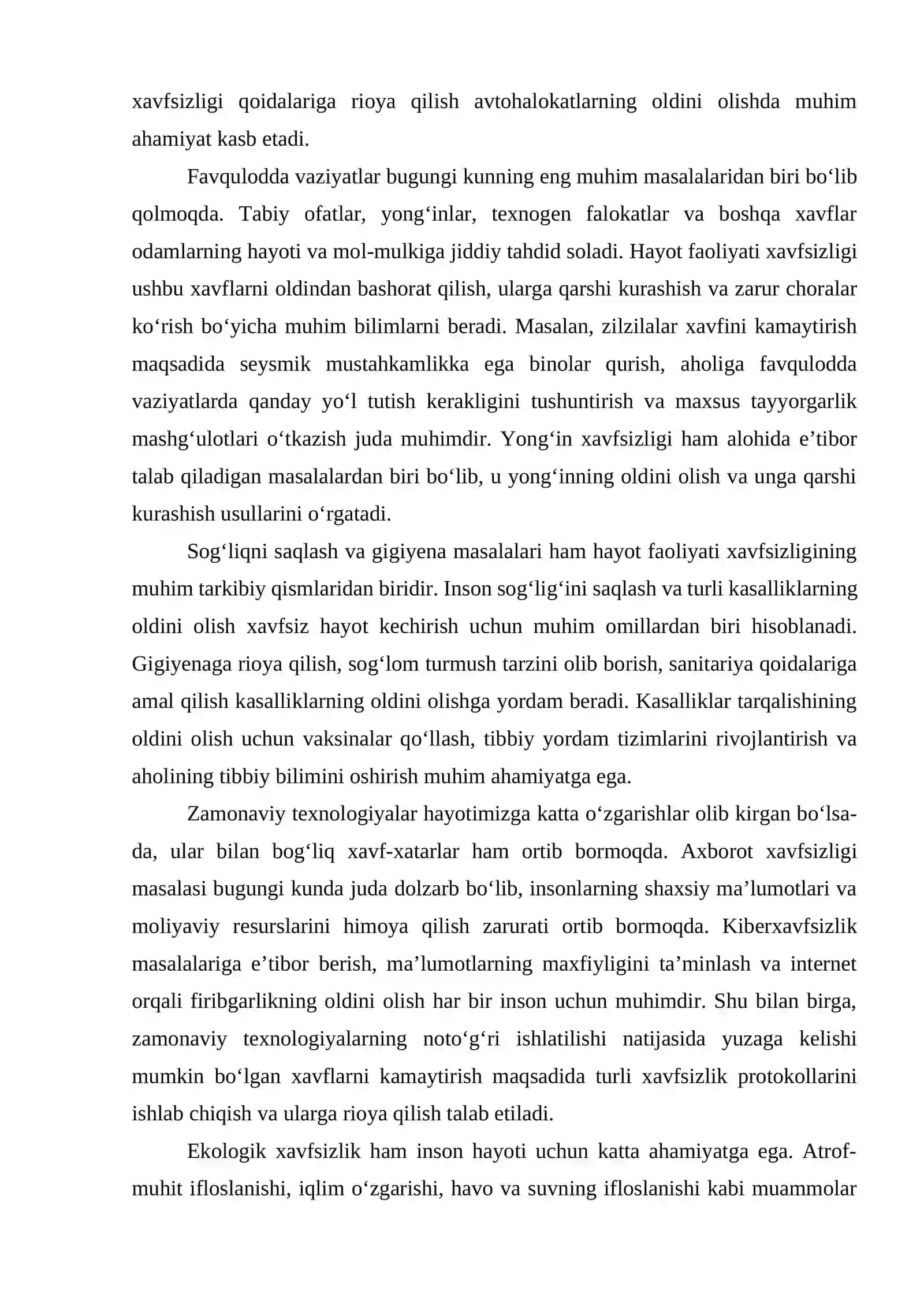 Hayot faoliyati xavfsizligi fanining bugungi kundagi ahamiyati 4