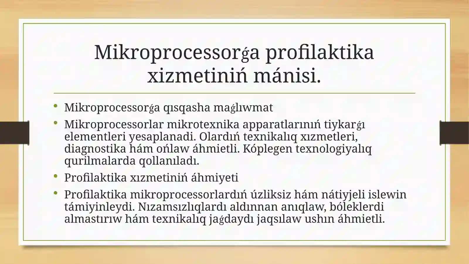 Orayliq mikroprotsessorǵa profilaktikaliq xizmet korsetiw 4