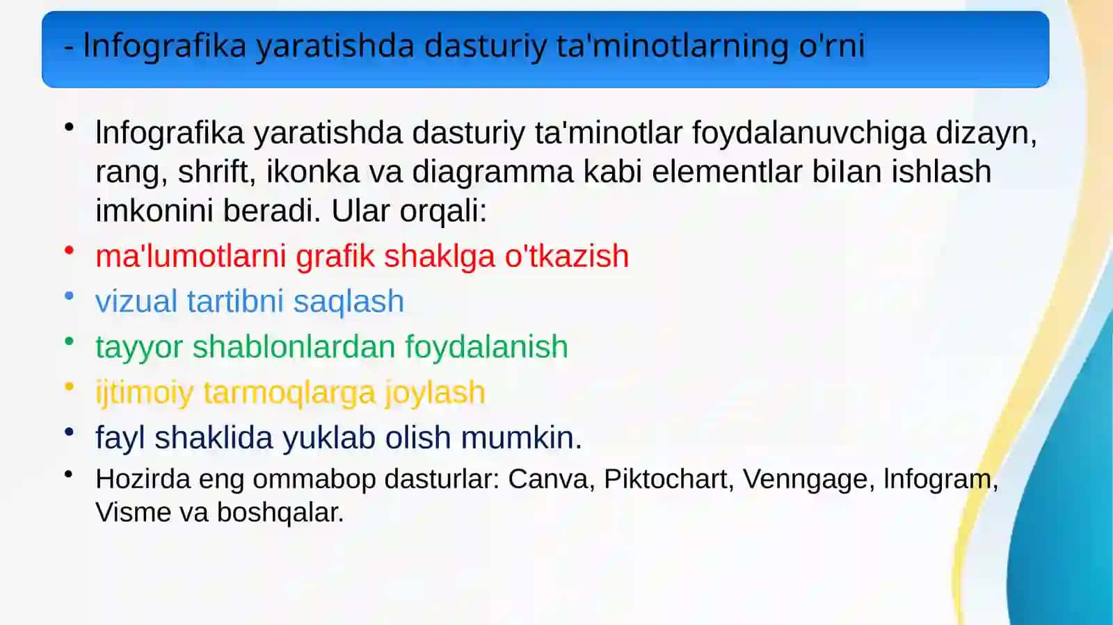 lnfografika yaratishga oid dasturiy ta’minotlar 4