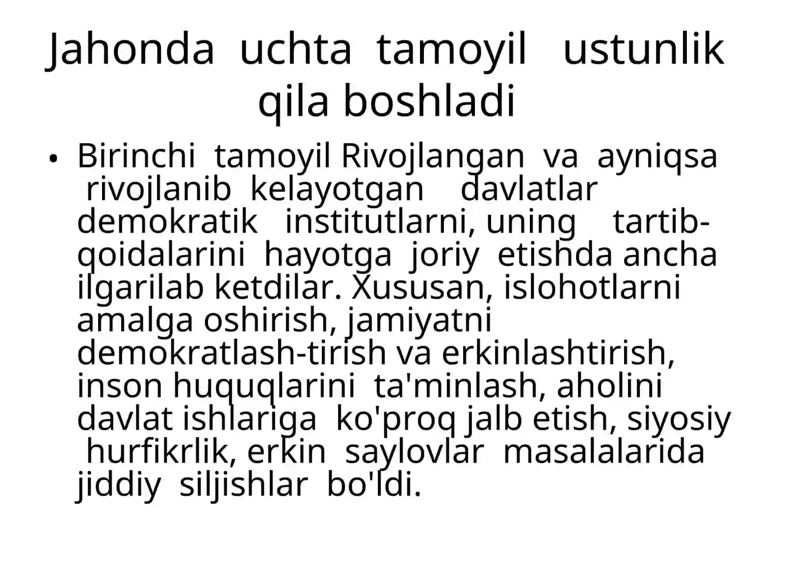 O'zbekistonning jahon hamjamiyati bilan hamkorlikda demokratik tamoyillarga asoslanishi 4