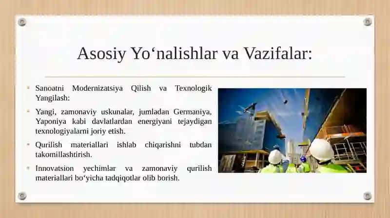 Oʻzbekiston Respublikasining qurilish majmui sanoat bazasi samaradorligini oshirishi 4