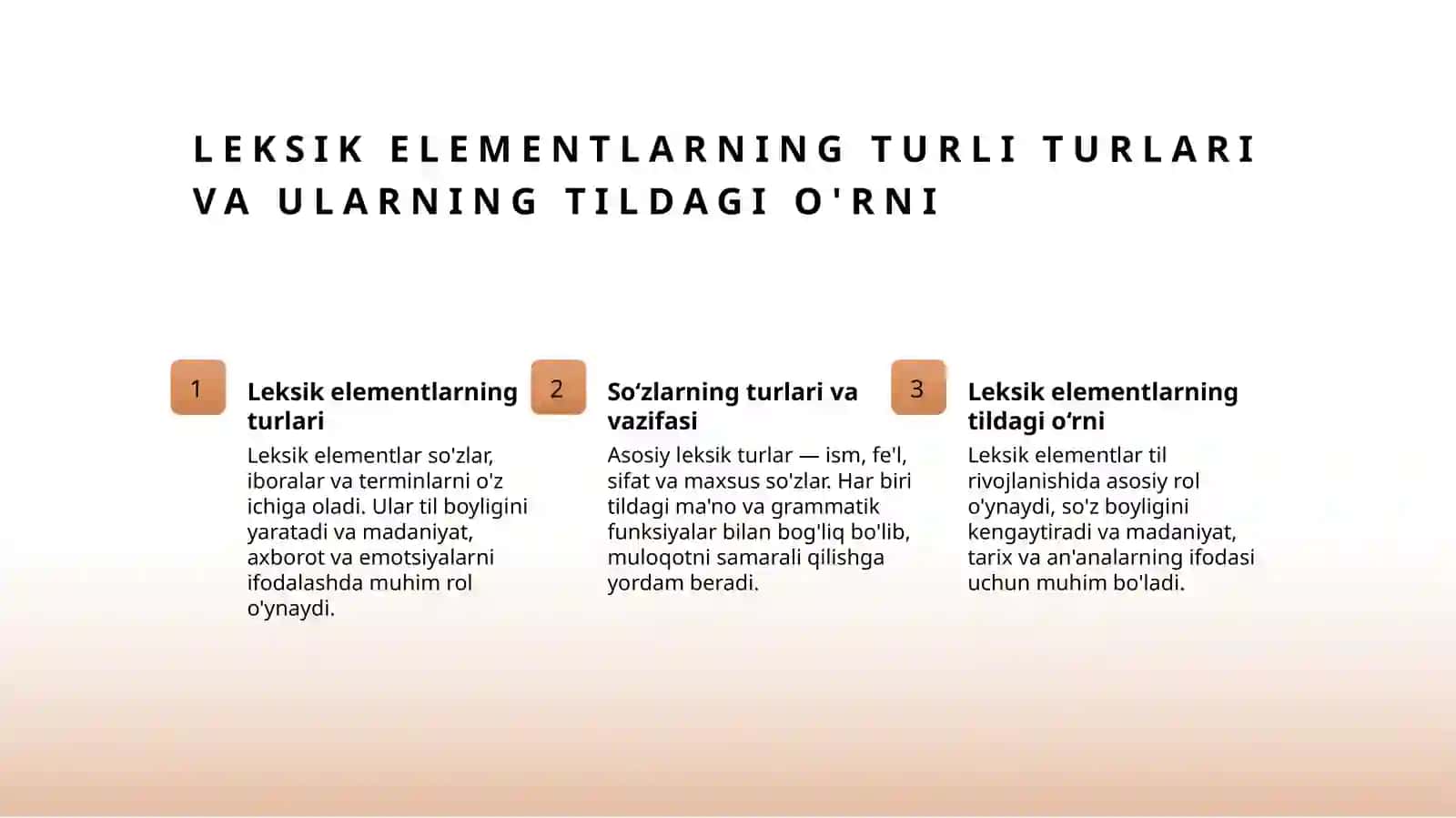 O'zbek tilining leksik sathi, morfologik sathi, sintaktik sathi 4