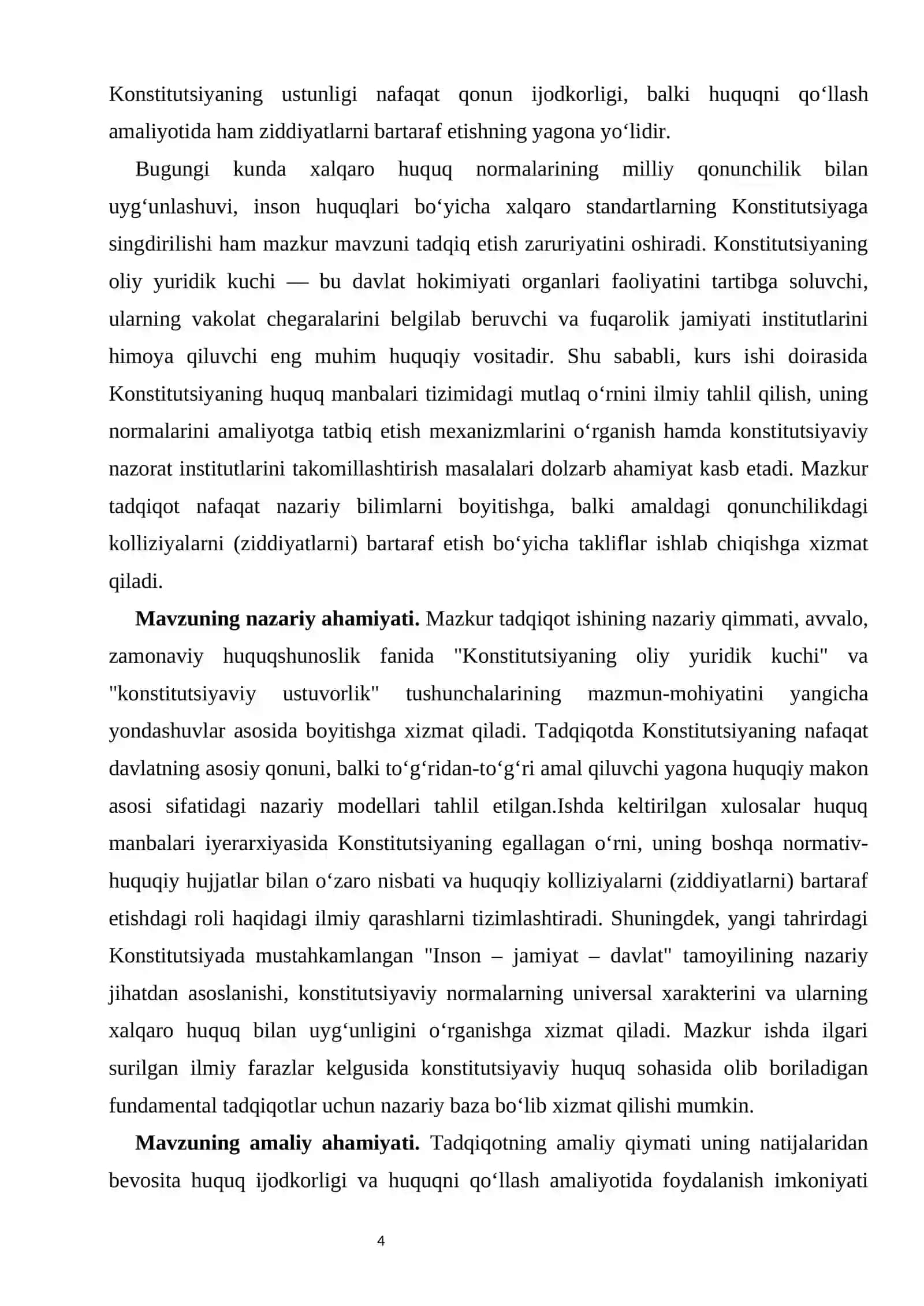 Konstitutsiya – oliy yuridik kuchga ega huquq manbai sifatida kurs ishi 4
