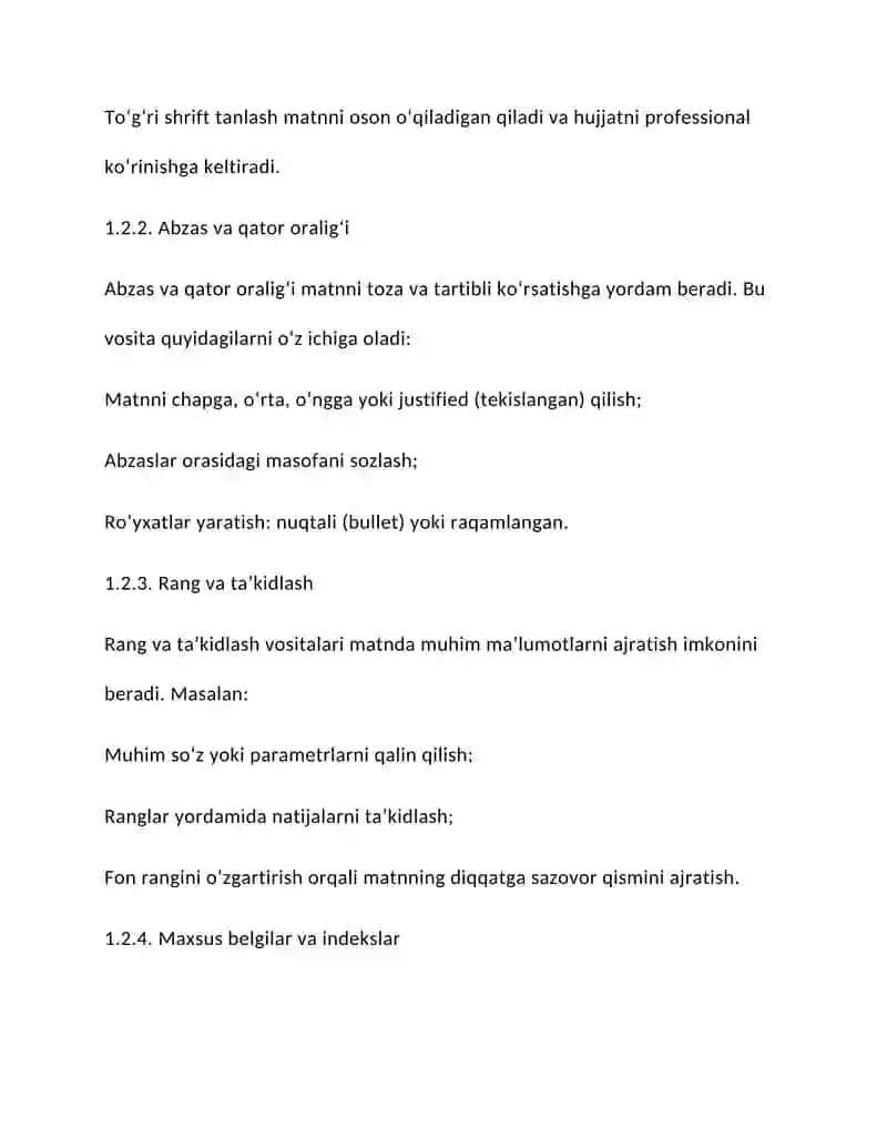 Matnni formatlash vositalari 4
