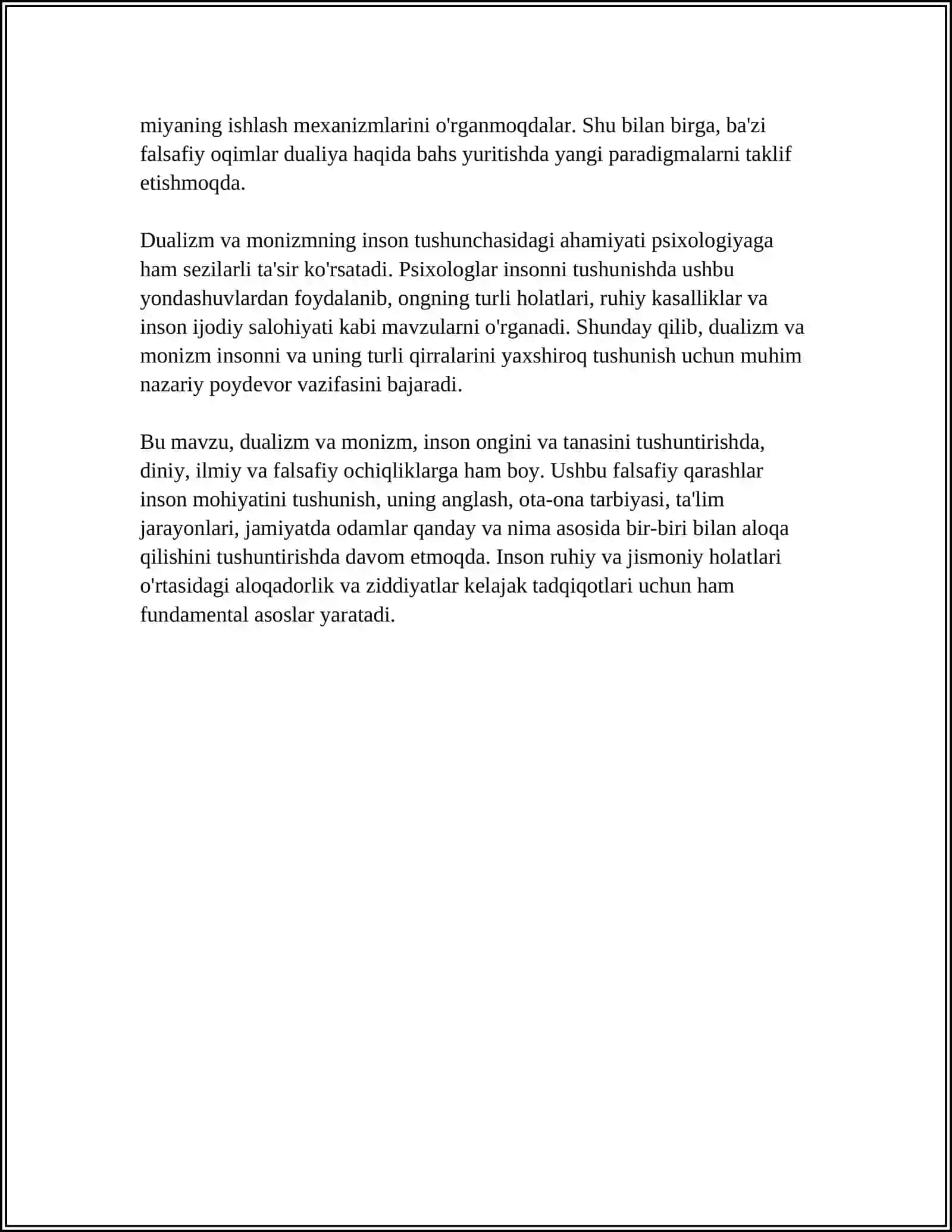 INSONNI TUSHUNISHGA DUALIZM VA MONIZM NUQTAI NAZARIDAN YONDASHUV 4