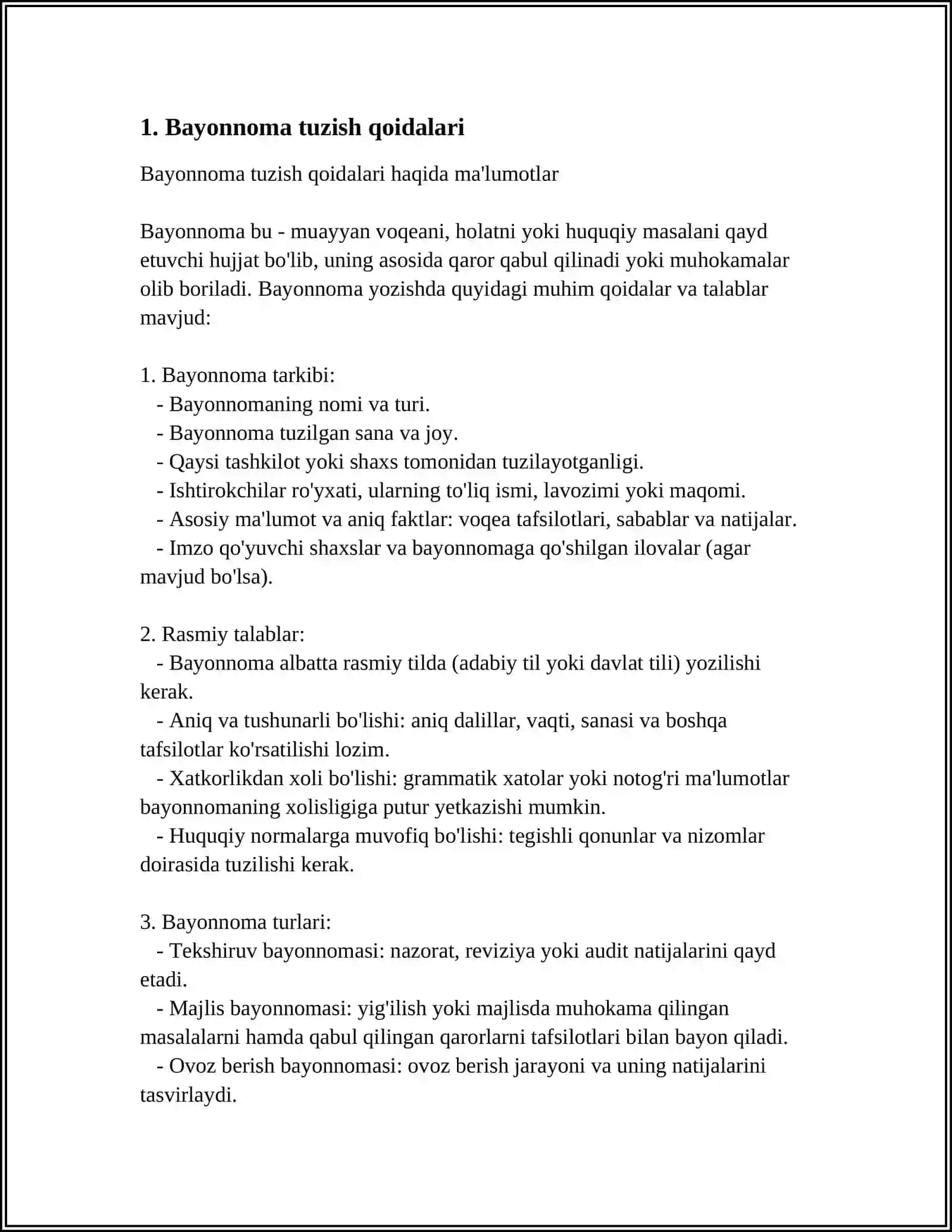 BAYONNOMA, TELEGRAMMA, TAKLIFNOMA VA TELEFONOGRAMMALARNI YOZISH TARTIBI 4