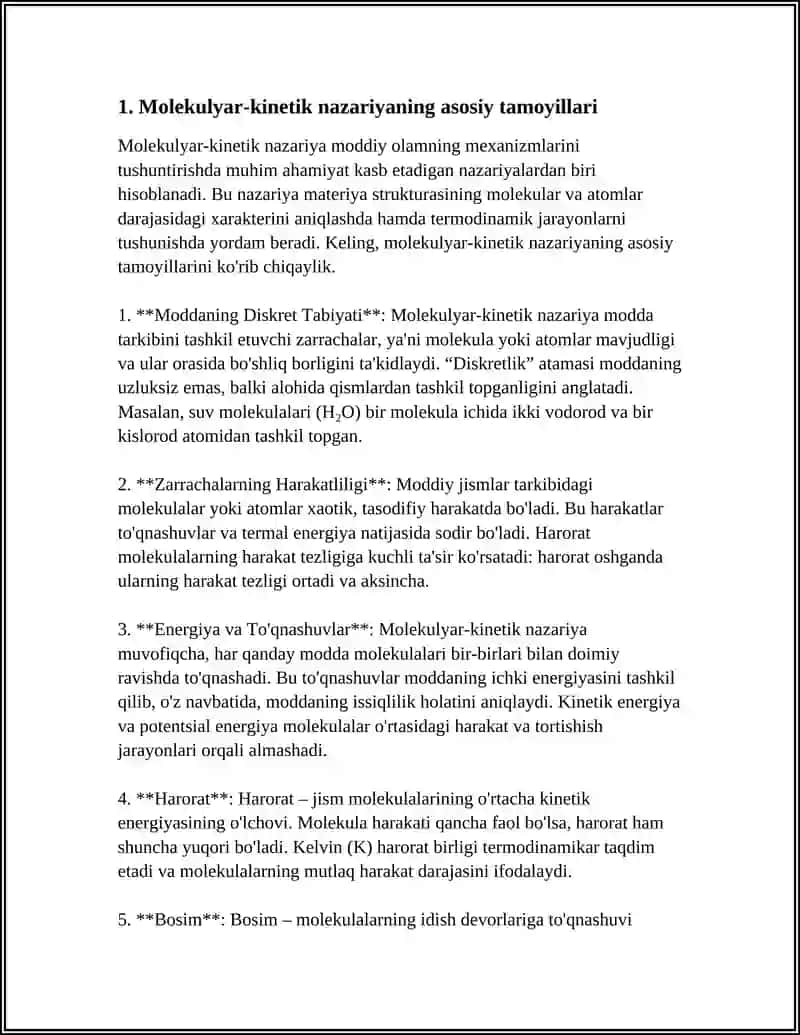 MOLEKULYAR - KINETIK NAZARIYA ASOSLARI. IDEAL GAZ HOLATINING ASOSIY TENGLAMASI 4