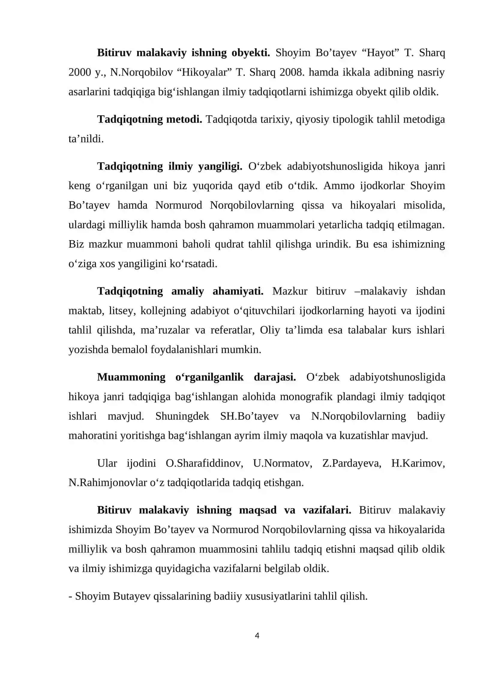 Qissa va hikoya janrida milliylik va bosh qahramon masalasi (Sh. Bo’tayev va N.Norqobilov asarlari misolida) 4