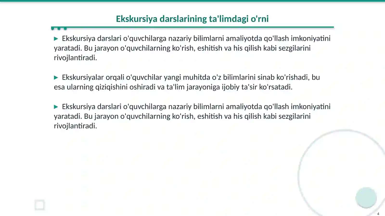 Ekskursiya darsi davomida predmetlarora boshlangʻich dedaktik tamoyilining amalga oshirish yullari 4