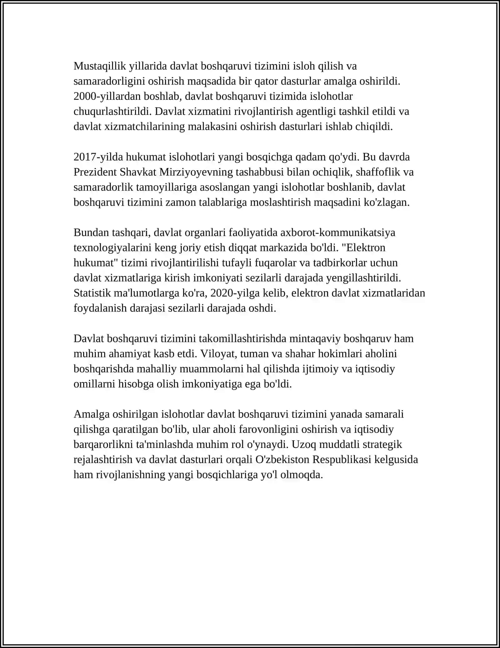 MUSTAQILLIK YILLARIDA DAVLAT BOSHQARUVI TIZIMIDA AMALGA OSHIRILGAN ISLOHOTLAR 4