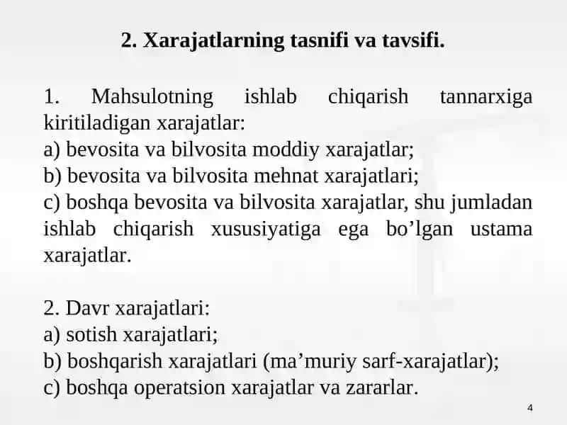 Ishlab chiqarish va davr xarajatlari tahlili 4