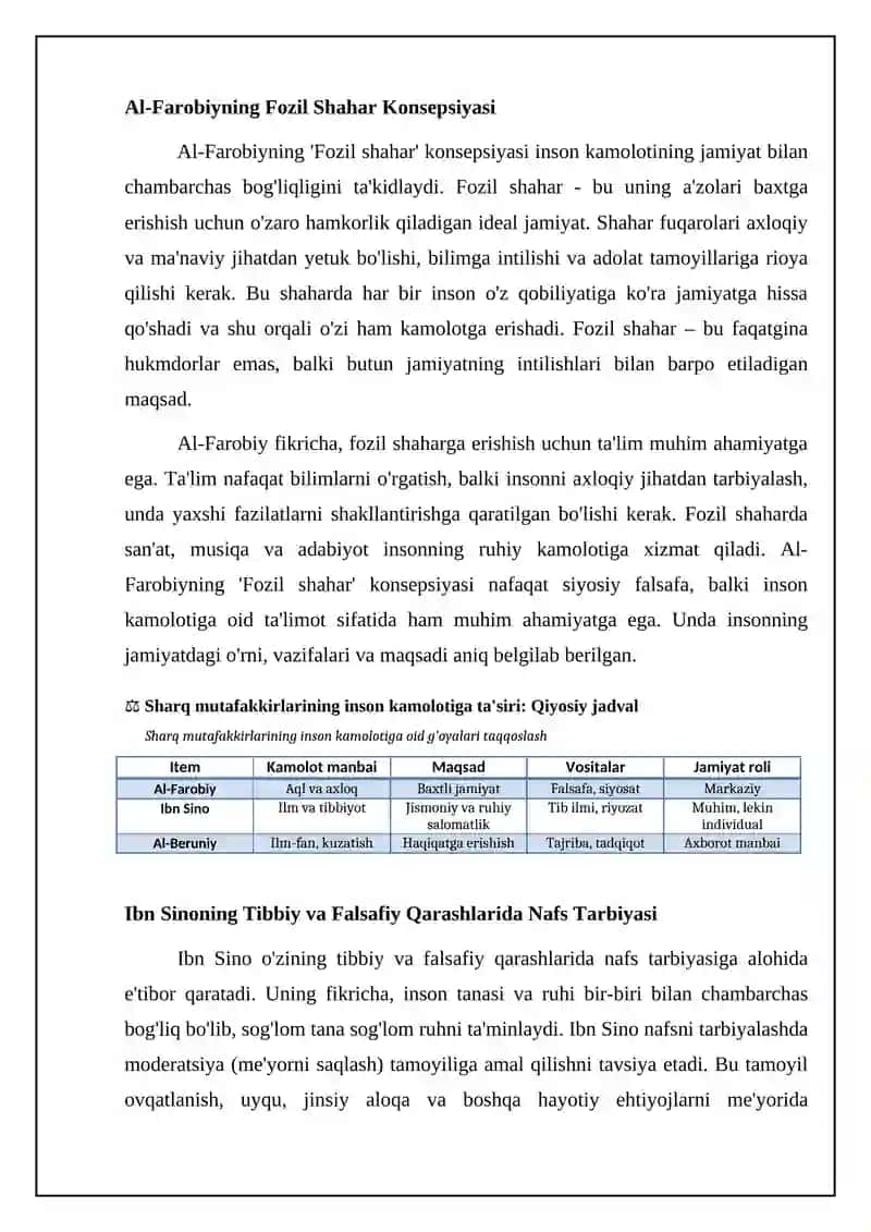 Sharq mutafakkirlarining inson kamolotiga ta'siri haqidagi g'oyalari 4
