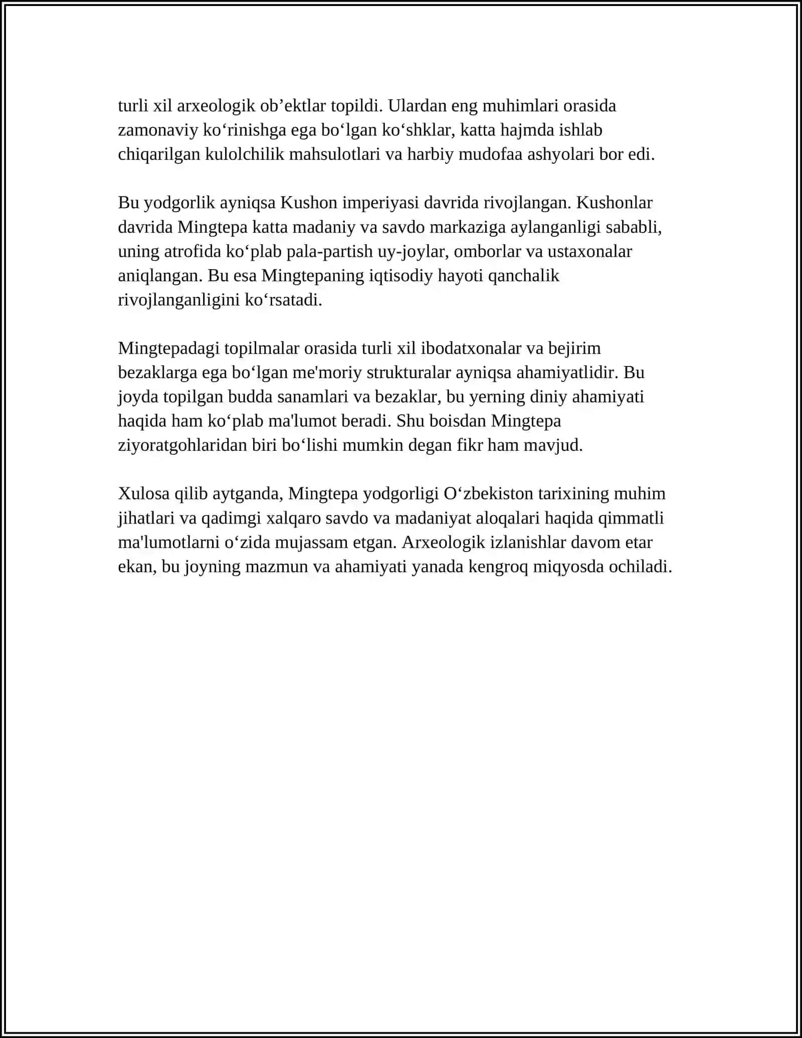 MINGTEPA YODGORLIGINING O'ZBEKISTON TARIXIDA TUTGAN O'RNI 4