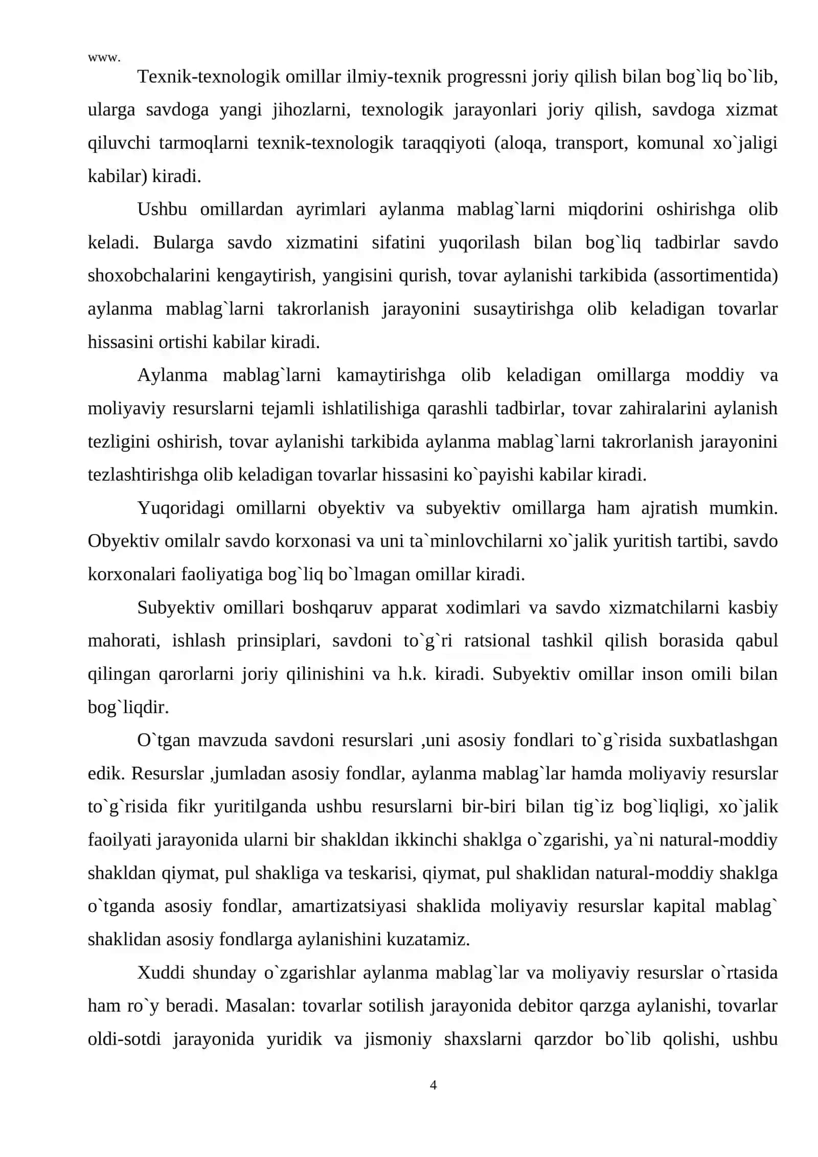Aylanma fondlar (mablag`lar) tushunchasi, harakati va ahamiyati 4