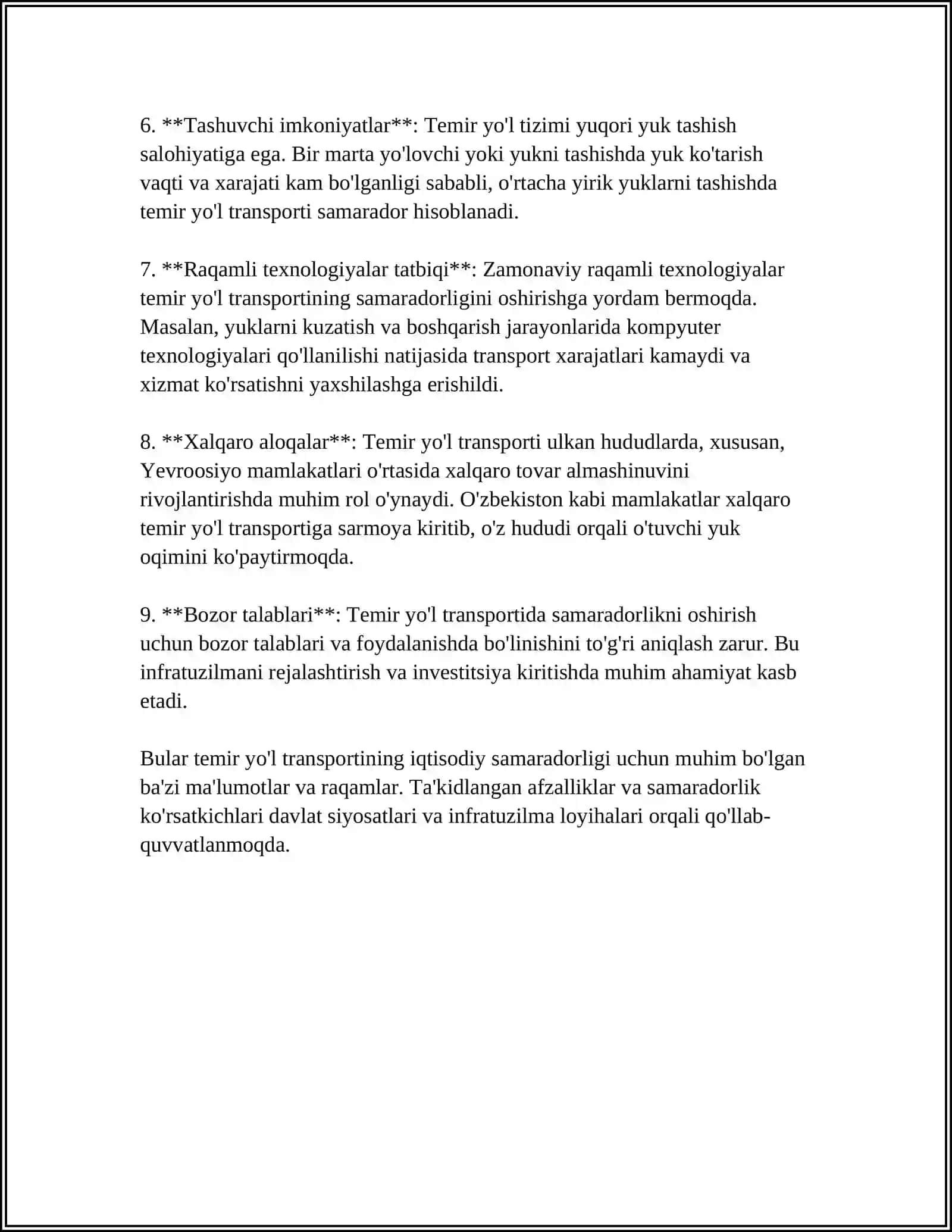 MUSTAQIL ISH Mavzu: TEMIR YÒLDA IQTISODIY TADQIQOTLARNING TOIFALANISHI 4