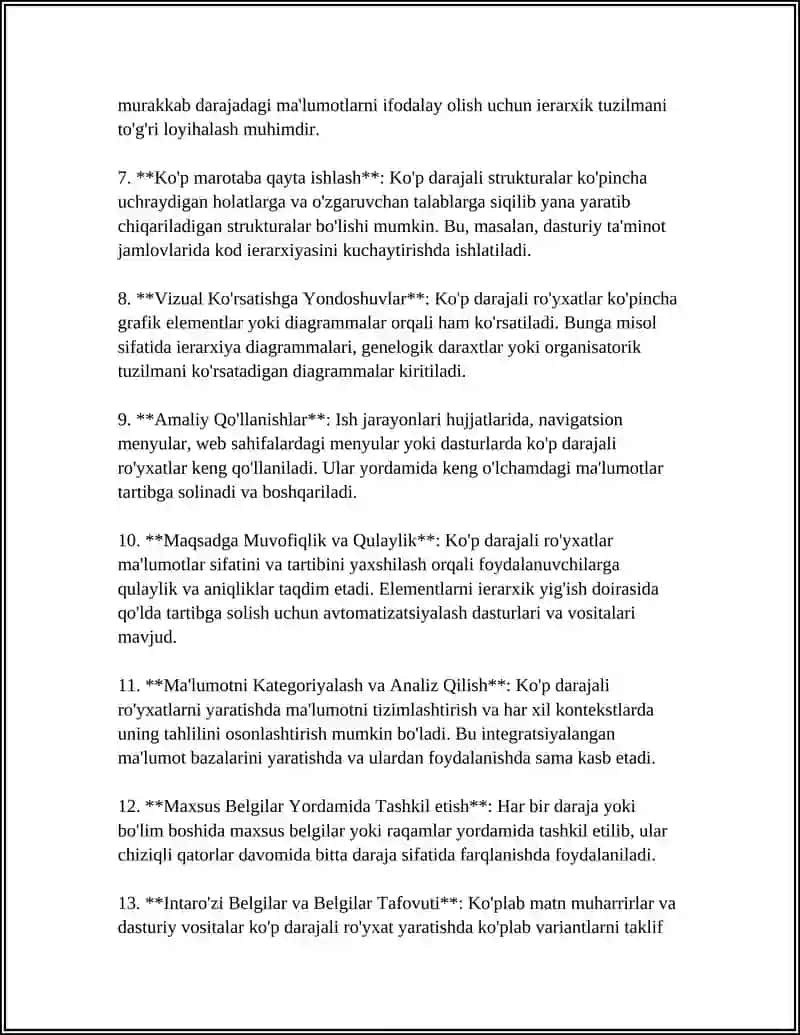 MULTI-LEVEL ROʻYXAT YARATISH VA MOSLASHTIRISH QANDAY AMALGA OSHIRILADI 4