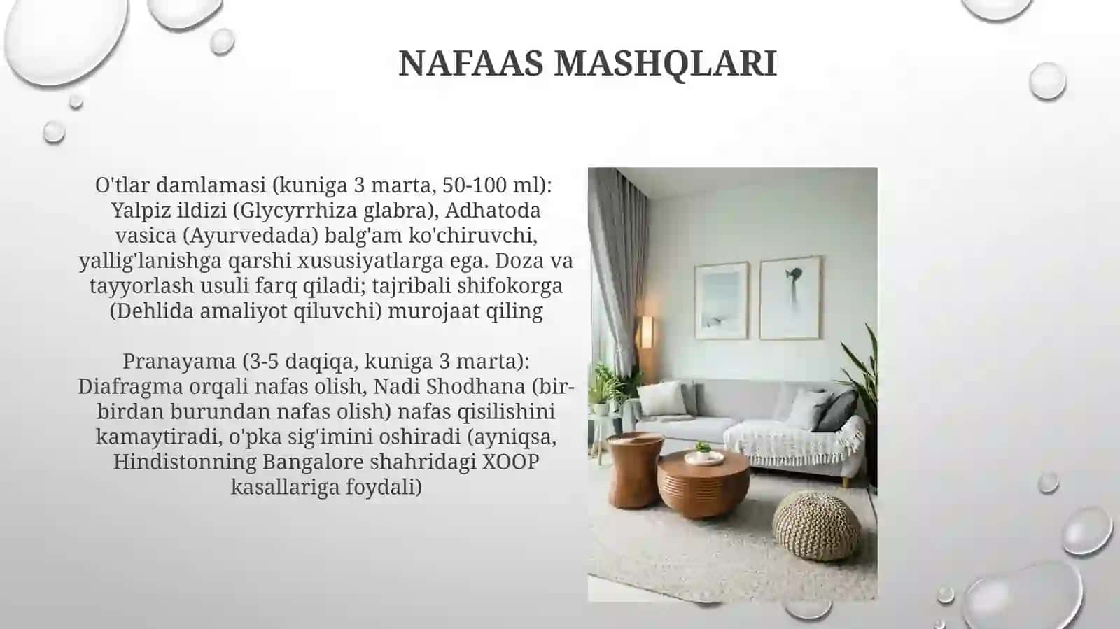 Nafasyollarikasalliklaridabemorlarnixalqtabobativostalariyordamdauysharoitidaparvarishlash 4
