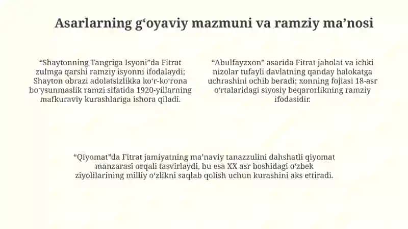 Fitratning ''Shaytonning tangriga isyoni'',''Abulfayzxon'',''Qiyomat''hikoyasi tahlili 4