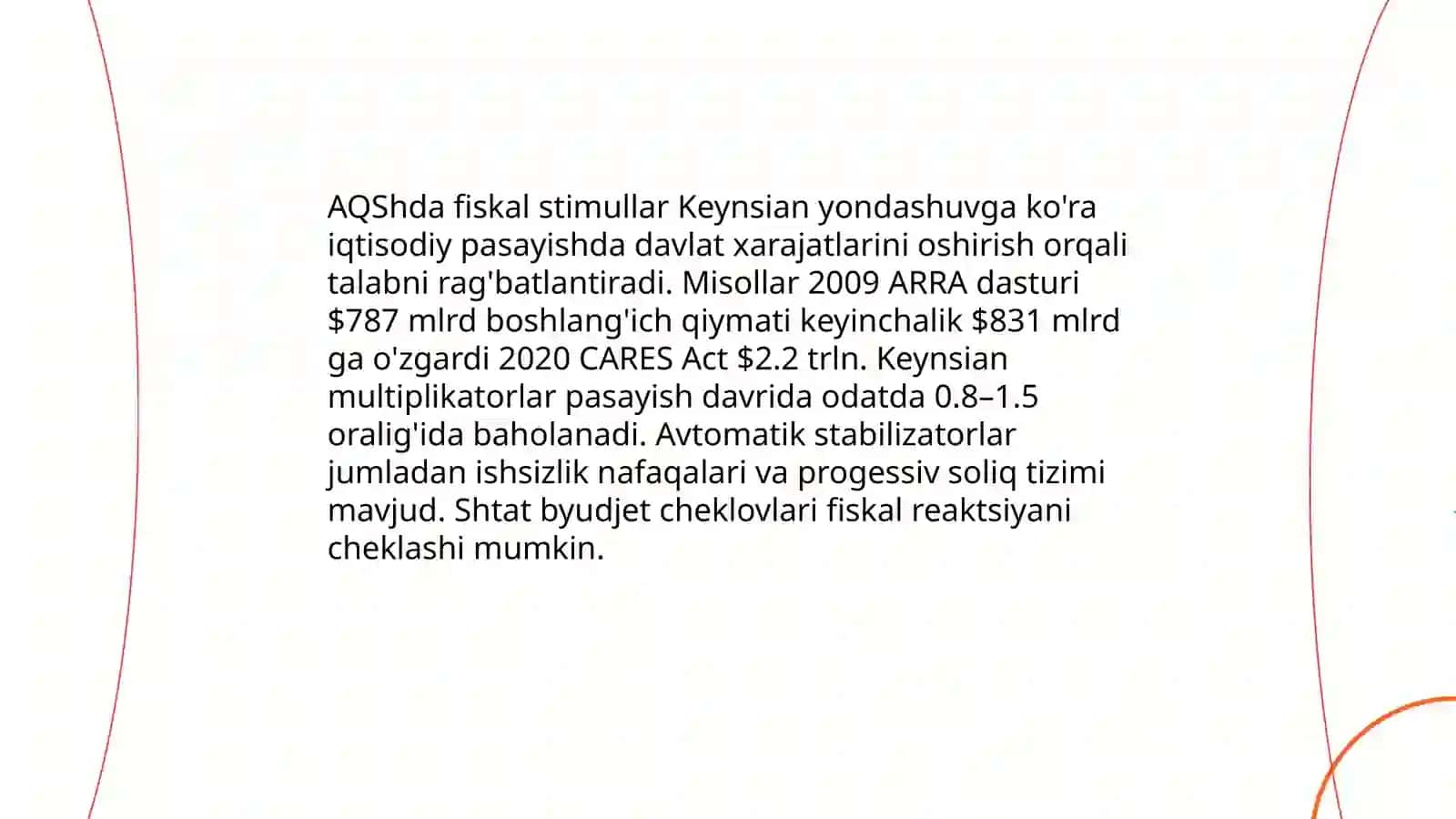 Keynschilikning AQShdagi xususiyatlari, iqtisodiy osish nazariyasi 4