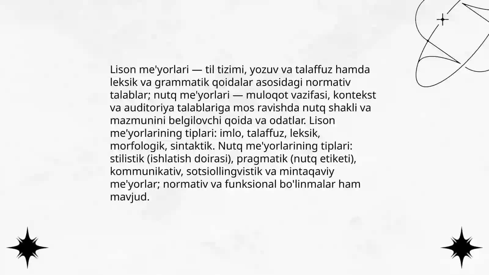 Hozirgi o'zbek adabiy tilida lison , nutq me'yor munosabati . Lisoniy va nutqiy birliklar 4