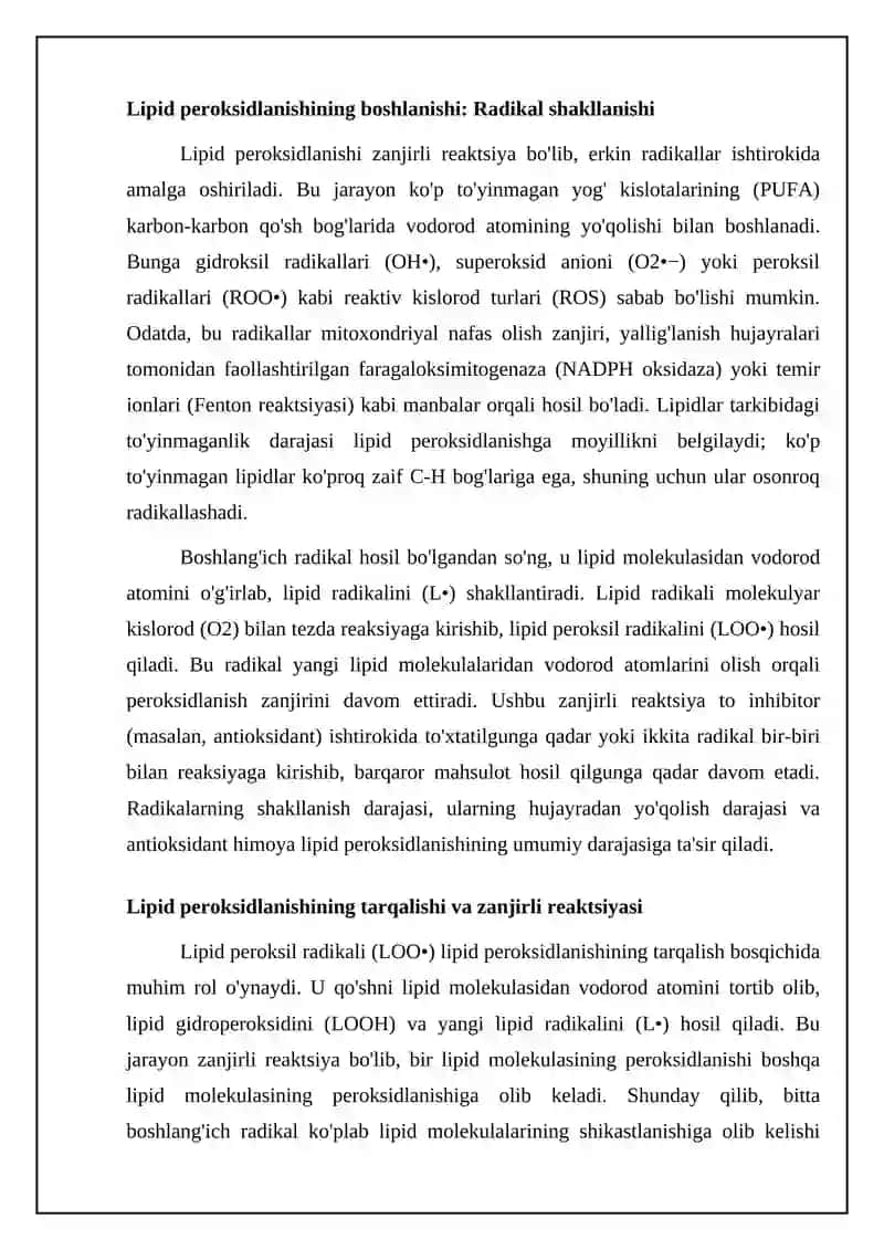 Lipid peroksidlanishning mexanizmi va oqibatlari 4