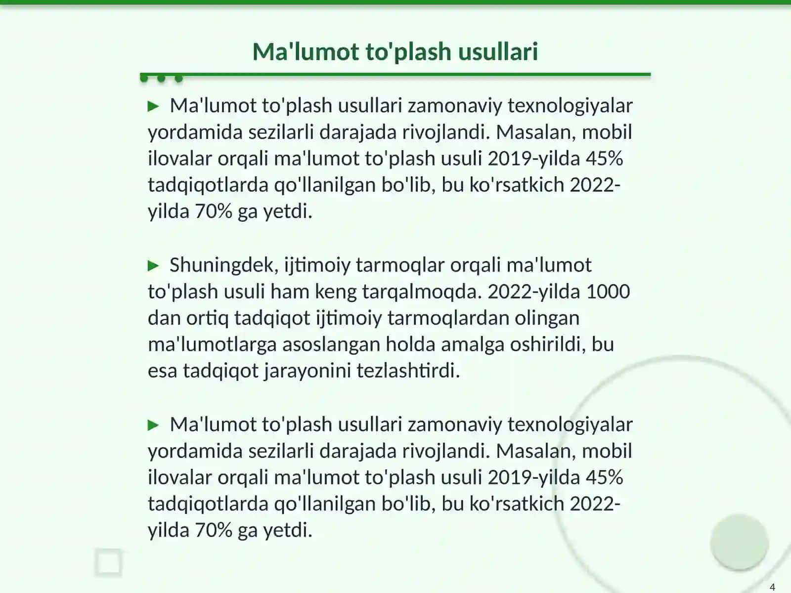 Tadqiqot olib borishning zamonaviy usullari 4