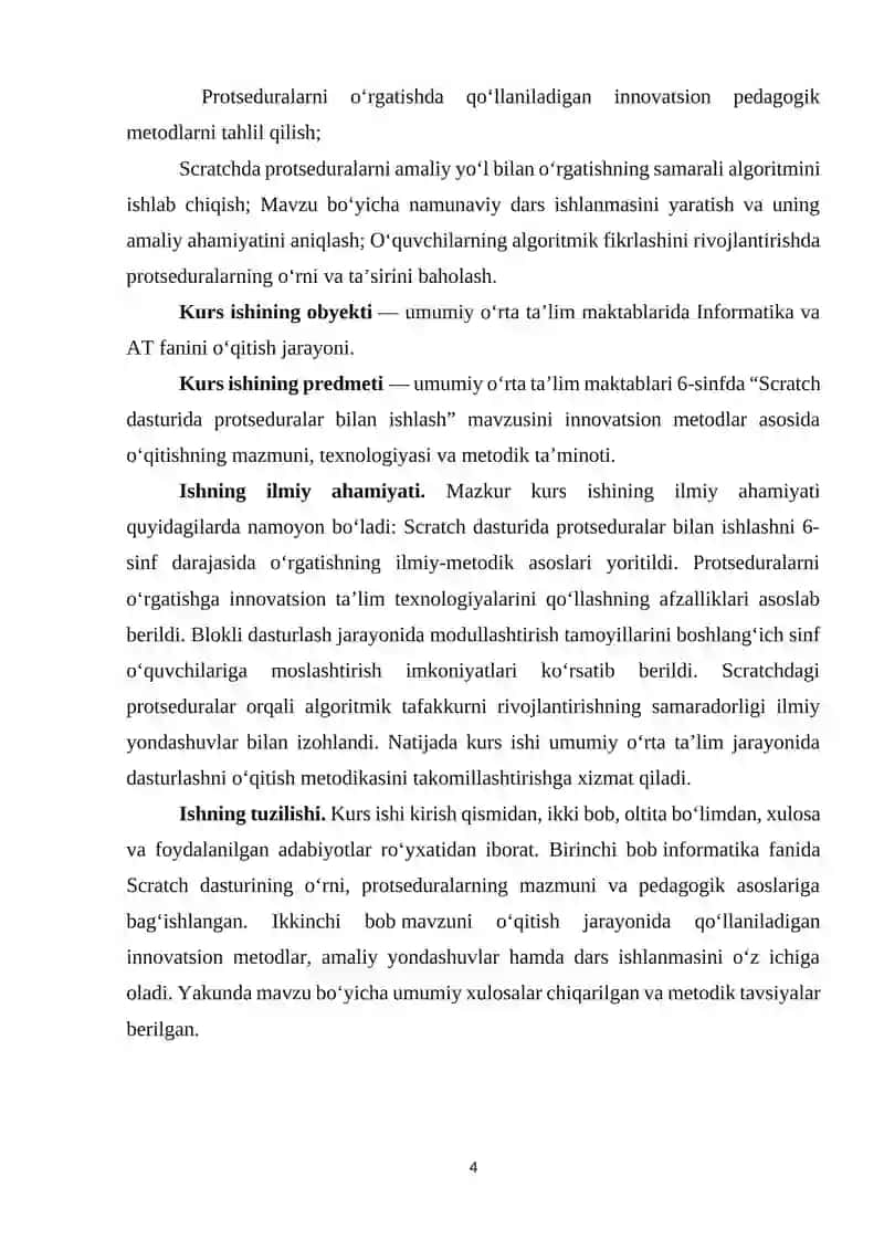 Umumiy orta talim maktablarining 6-sinfida Informatika va AT fanidan “Scratch dasturida protseduralar bilan ishlash” mavzusini o‘qitishda innovatsion metodlardan foydalanish 4