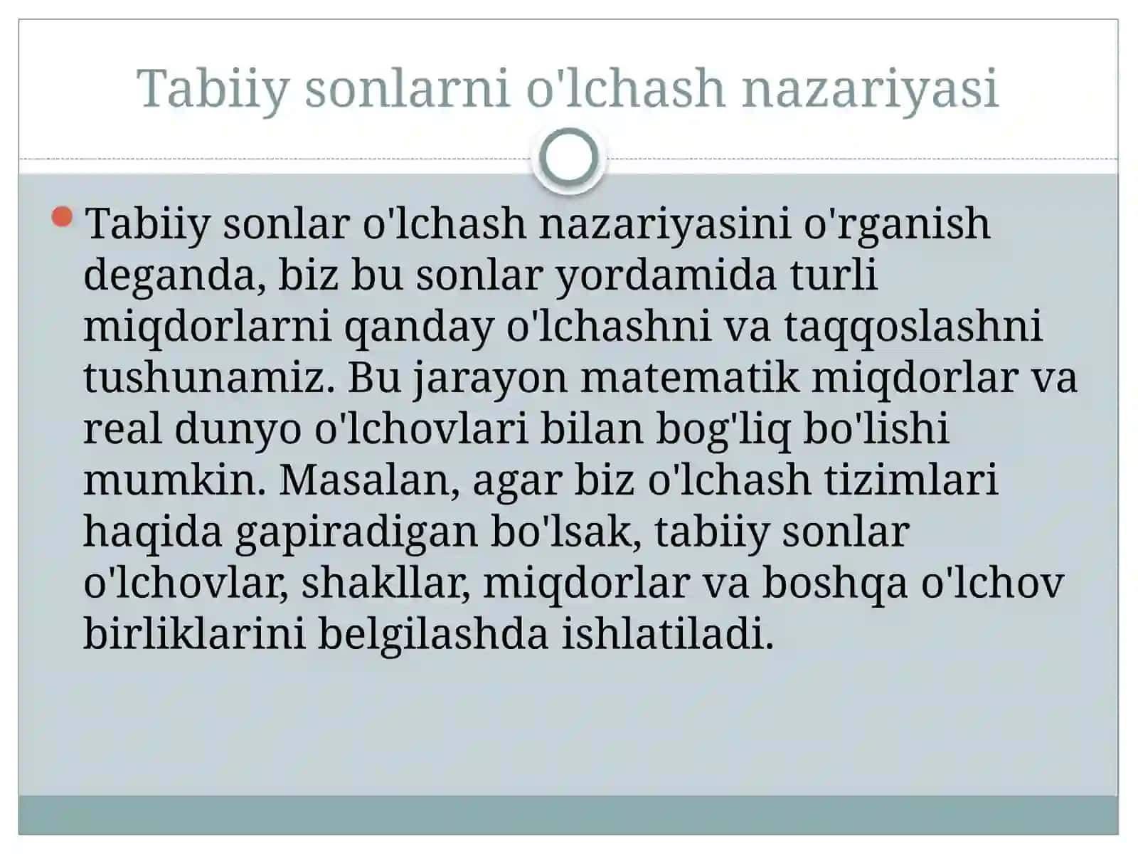 Naturalsonlarni miqdorlamo'lchash nazariyasi sifatida qarash niyati 4