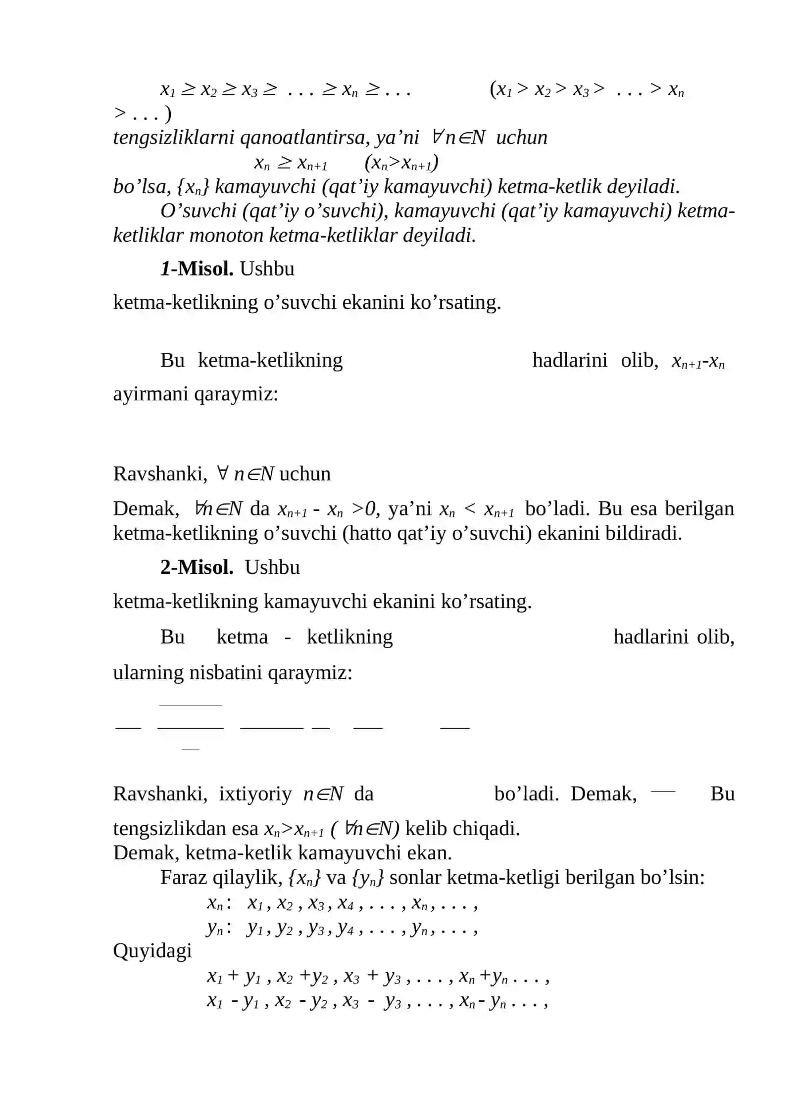 Sonli ketma-ketlik haqida tushuncha. Ketma-ketlik limiti. Cheksiz kichik miqdorlar 4