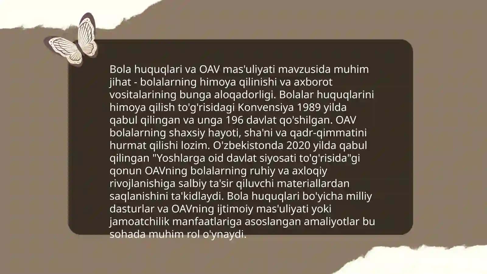 Media muhitda bola xuquqlari. BMTning "Bola xuquqlari to'g'risidagi konvensiyasi" 4