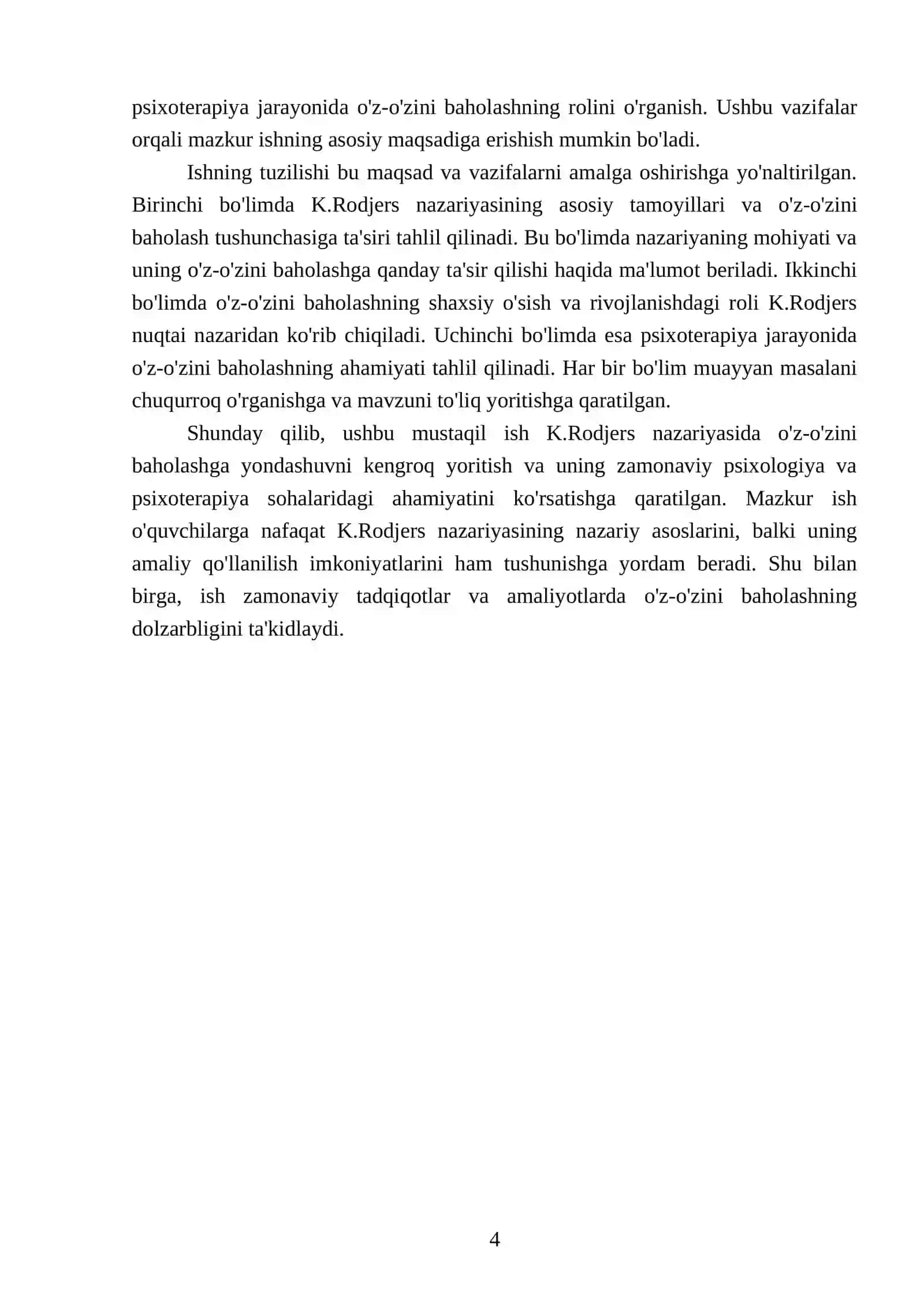 K.Rodjers nazariyasida oʼz-oʼzini baholashga yondashuv 4