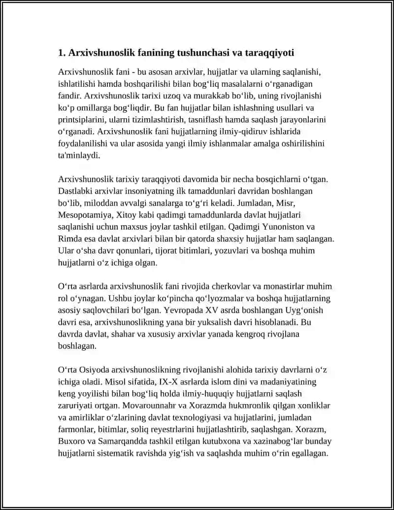 ARXIVSHUNOSLIK FANI VA UNING VAZIFALAR DASTLABKI ARXIVLARNING TASHKIL ETILISHI O'RTA OSIYODAGI ARXIVLAR TARIXI 4