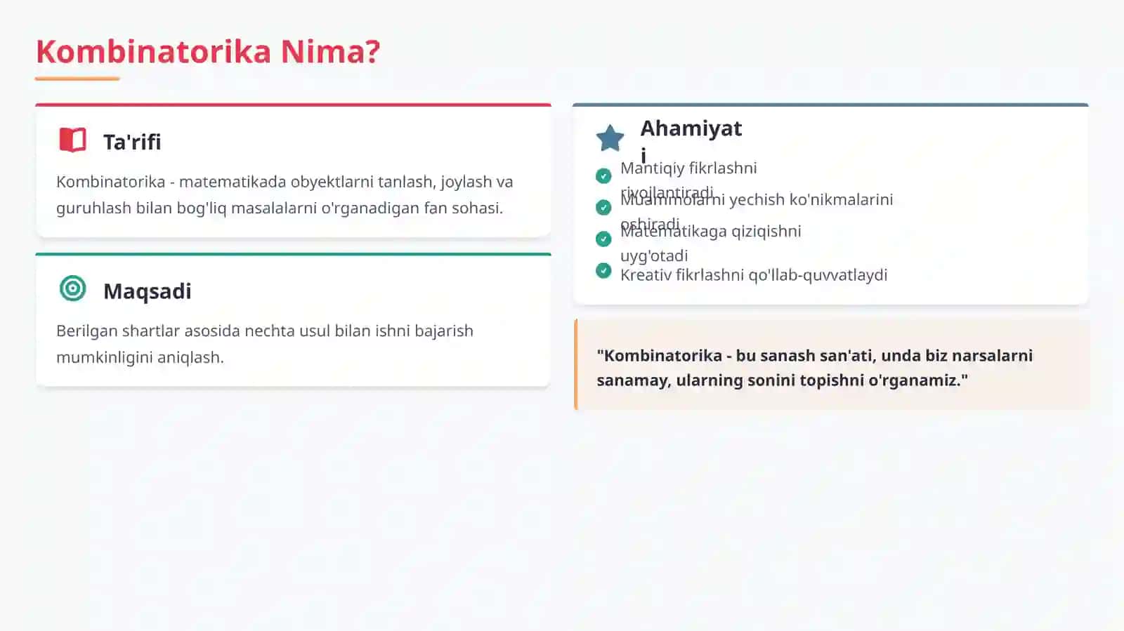 Boshlang'ich sinfda kombinatorika masalalarini tahlil qilish va yechish usullarini o'rganish 4