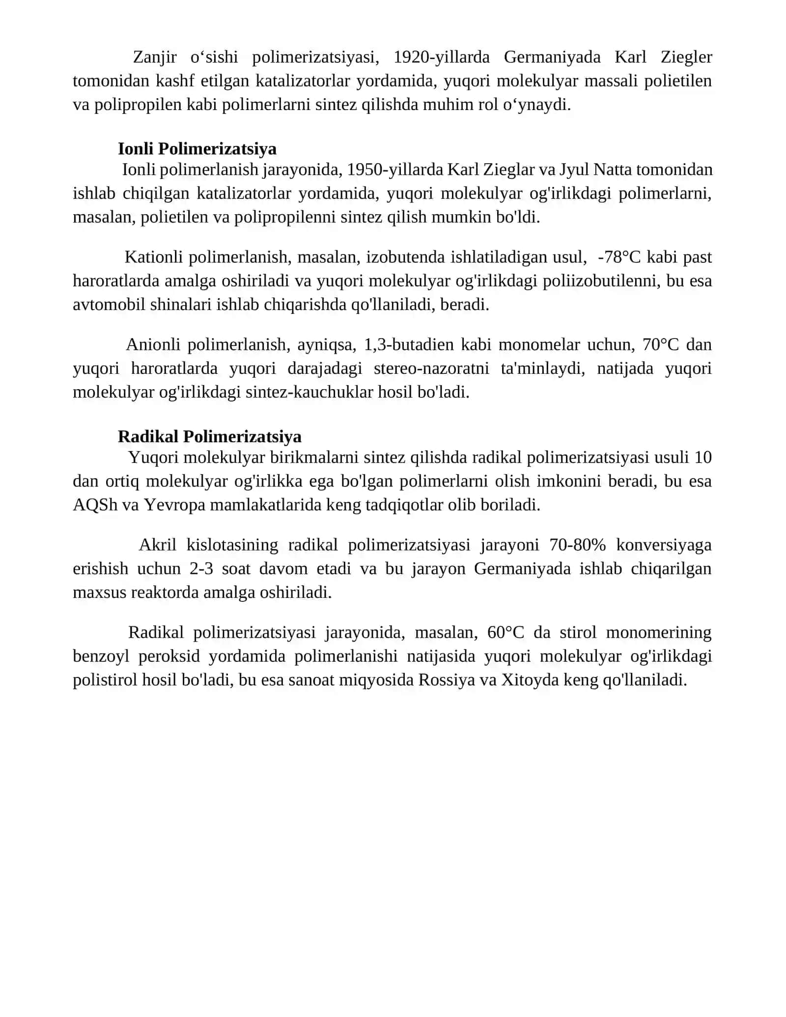 Yuqori malehulyar birikmalarning sintez qilish usullari 4