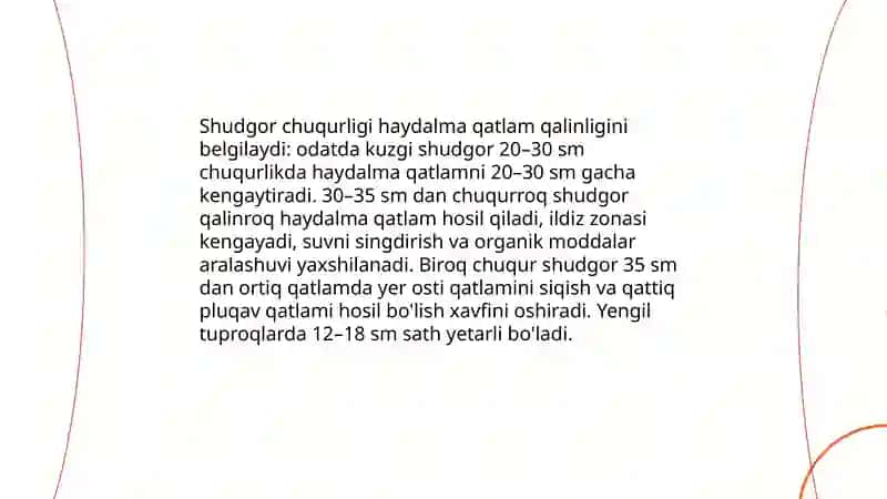 Kuzgi shudgor, haydalma qatlam qalinligini oshirish usullari 4